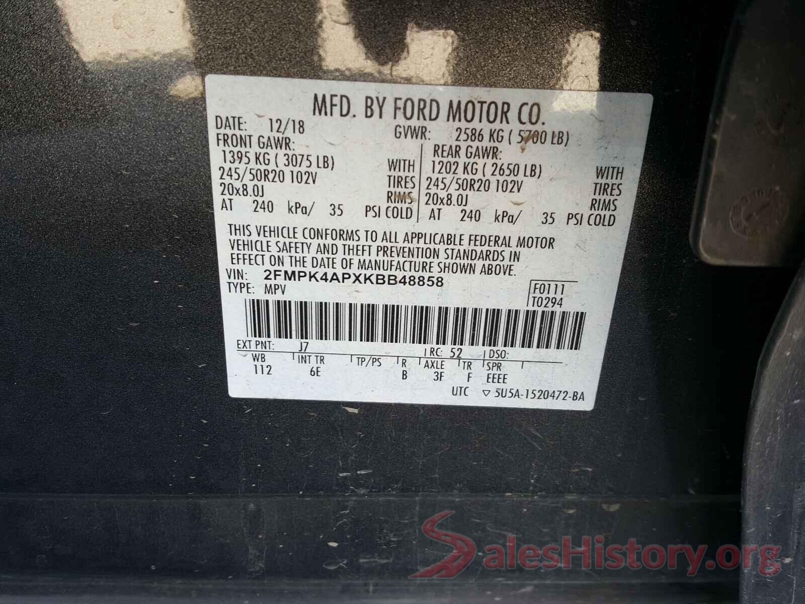 2FMPK4APXKBB48858 2019 FORD EDGE