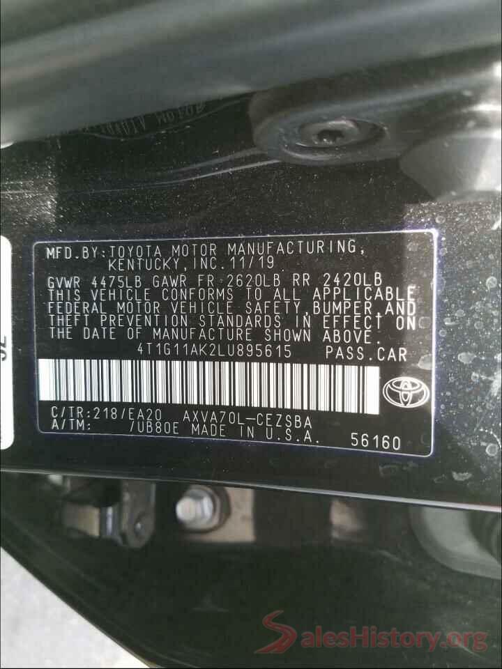 4T1G11AK2LU895615 2020 TOYOTA CAMRY