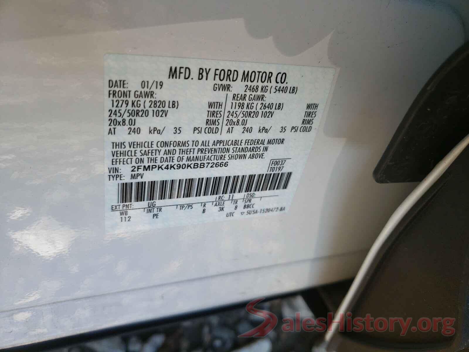 2FMPK4K90KBB72666 2019 FORD EDGE