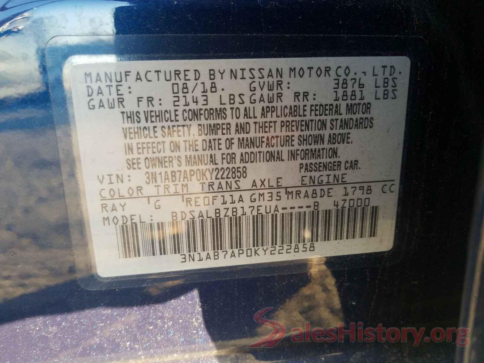 3N1AB7AP0KY222858 2019 NISSAN SENTRA