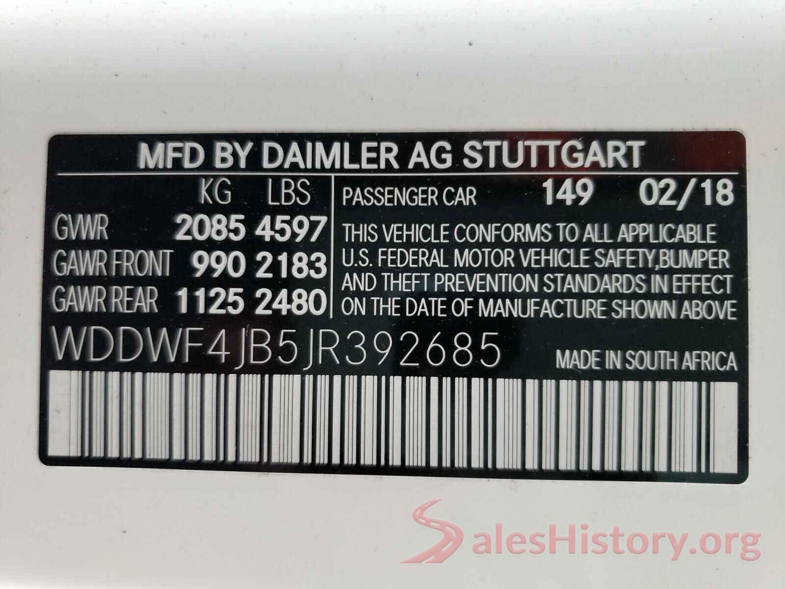 WDDWF4JB5JR392685 2018 MERCEDES-BENZ C CLASS