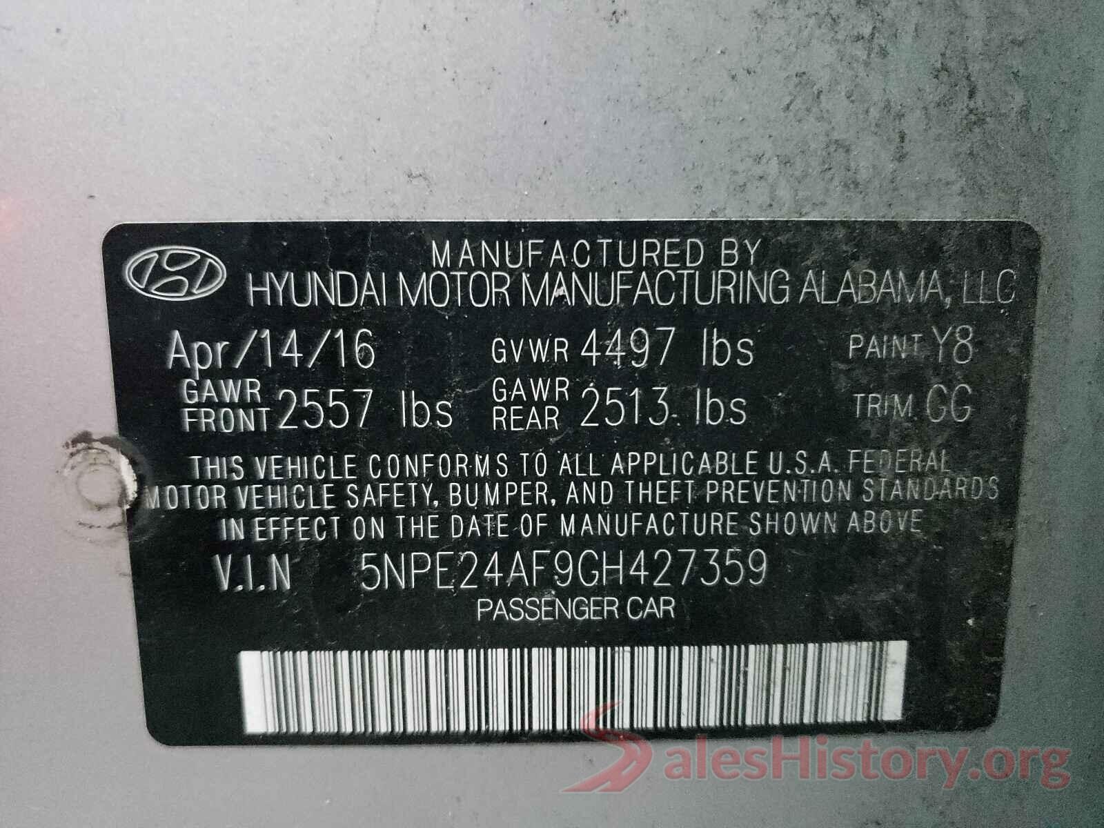 5NPE24AF9GH427359 2016 HYUNDAI SONATA