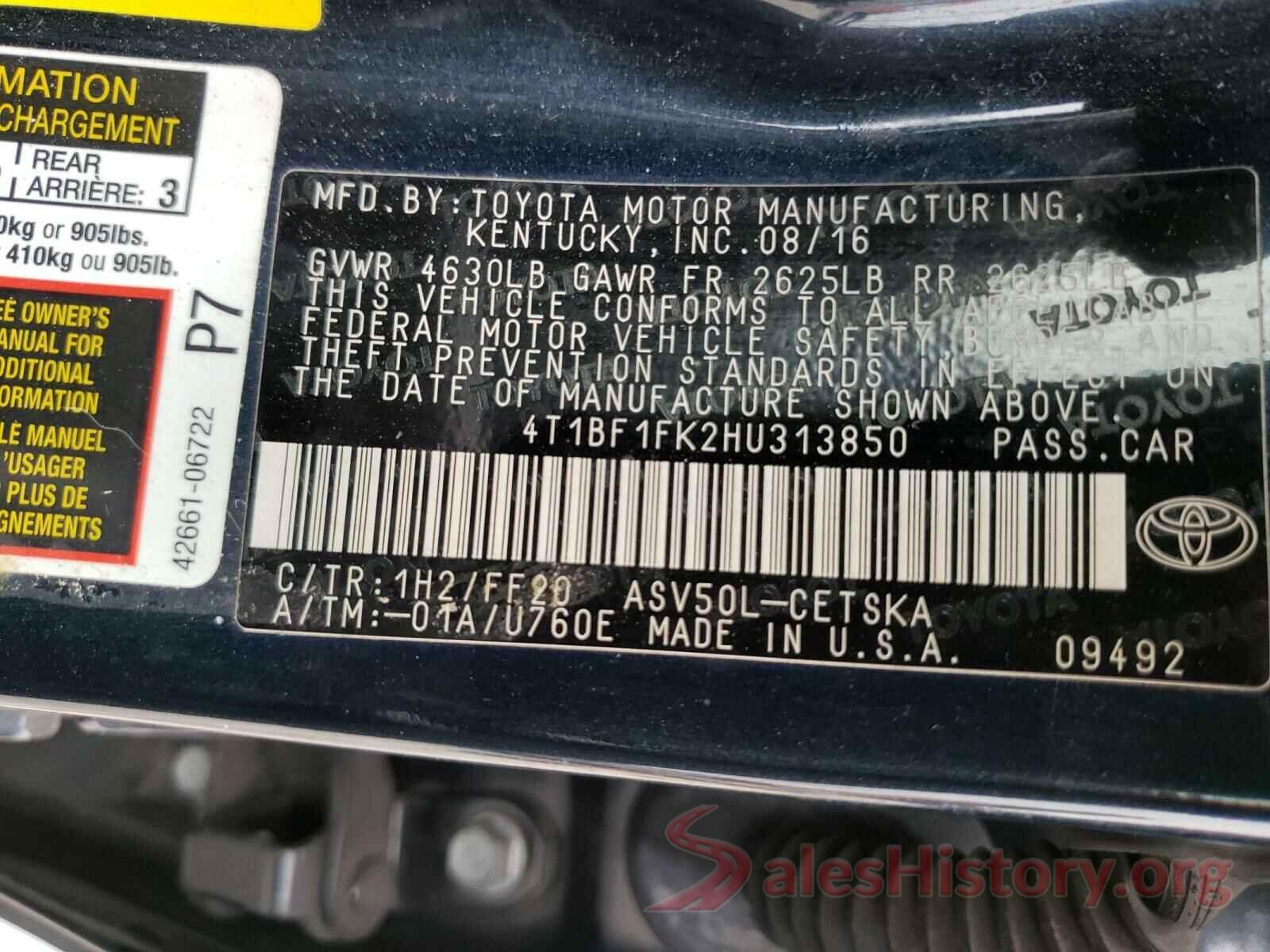 4T1BF1FK2HU313850 2017 TOYOTA CAMRY