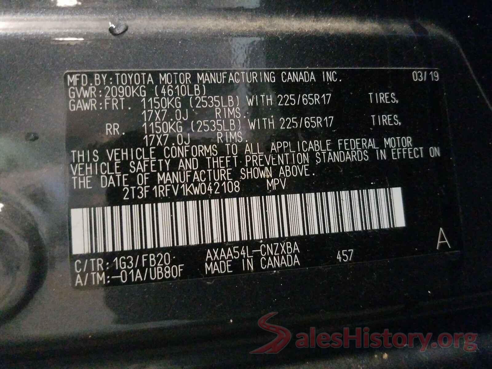 2T3F1RFV1KW042108 2019 TOYOTA RAV4