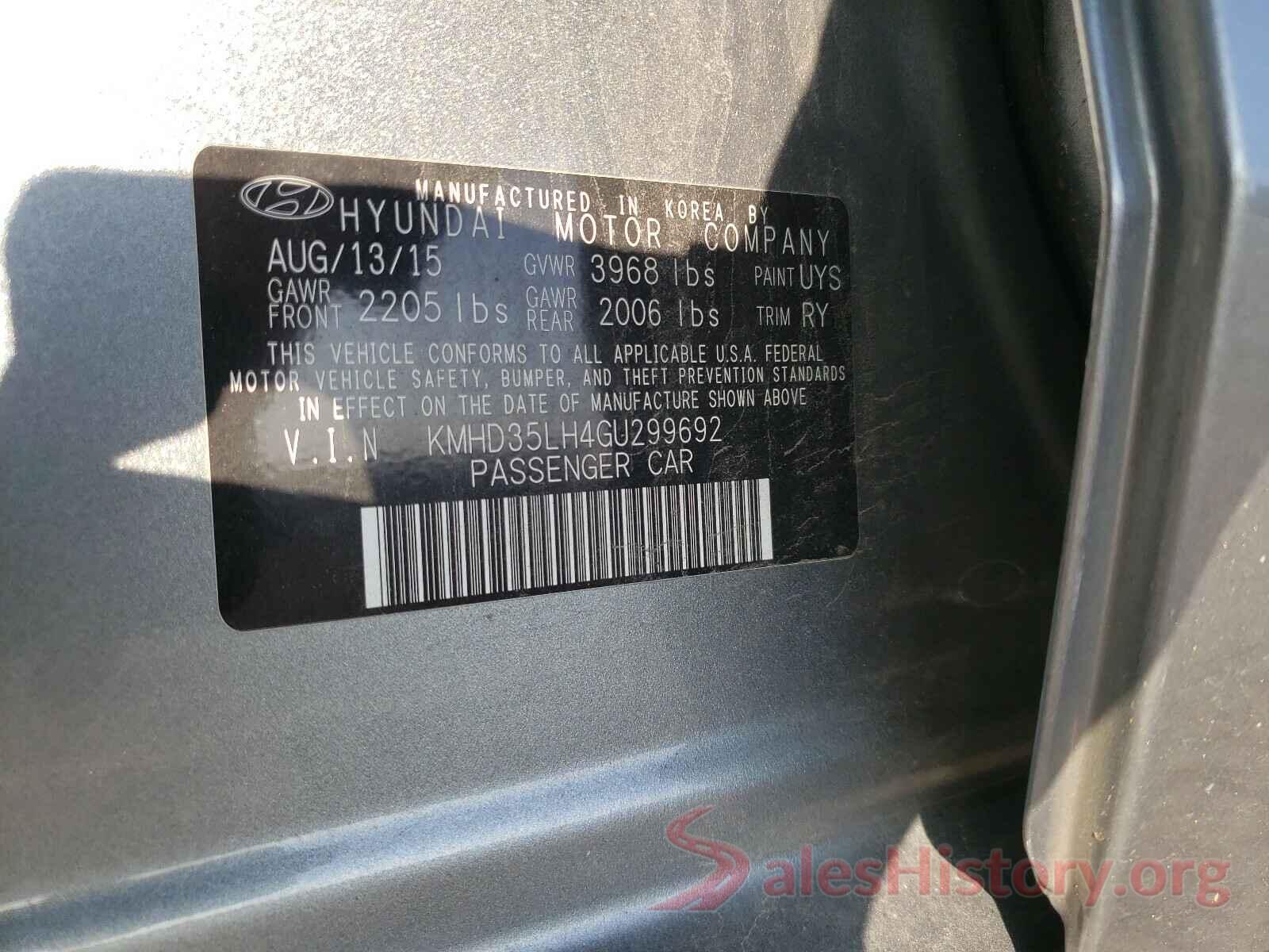 KMHD35LH4GU299692 2016 HYUNDAI ELANTRA