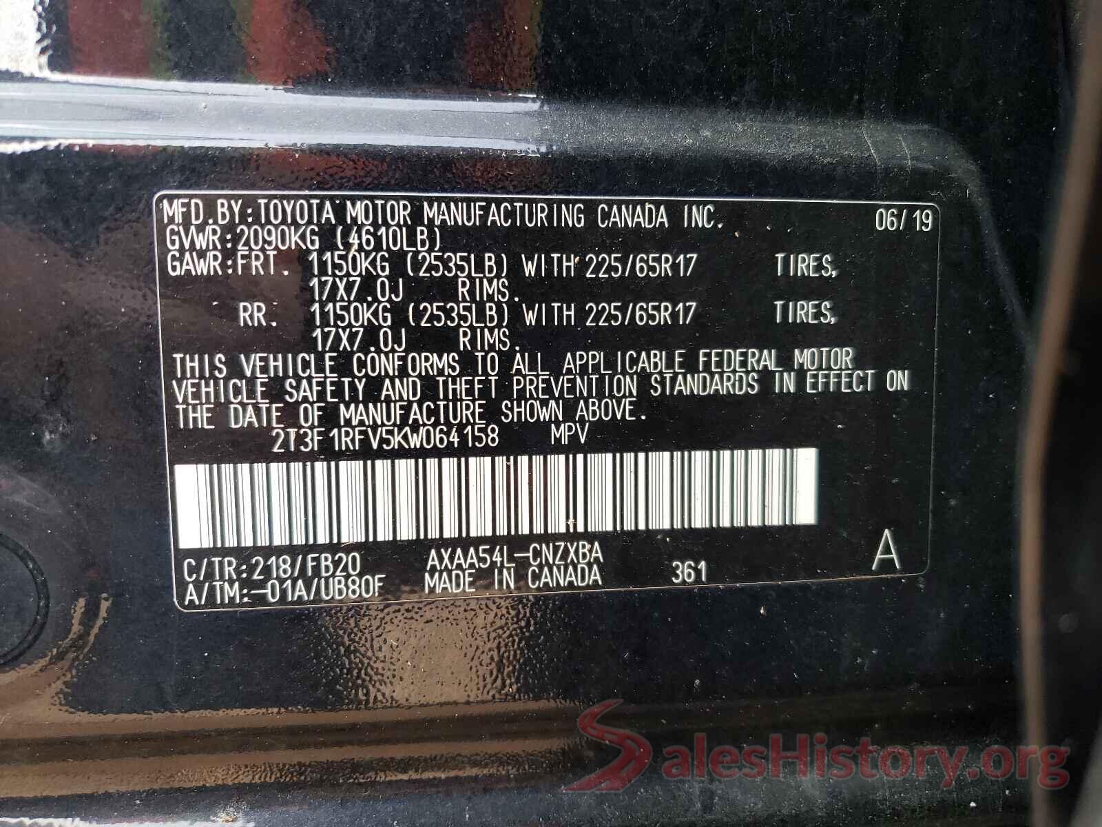 2T3F1RFV5KW064158 2019 TOYOTA RAV4