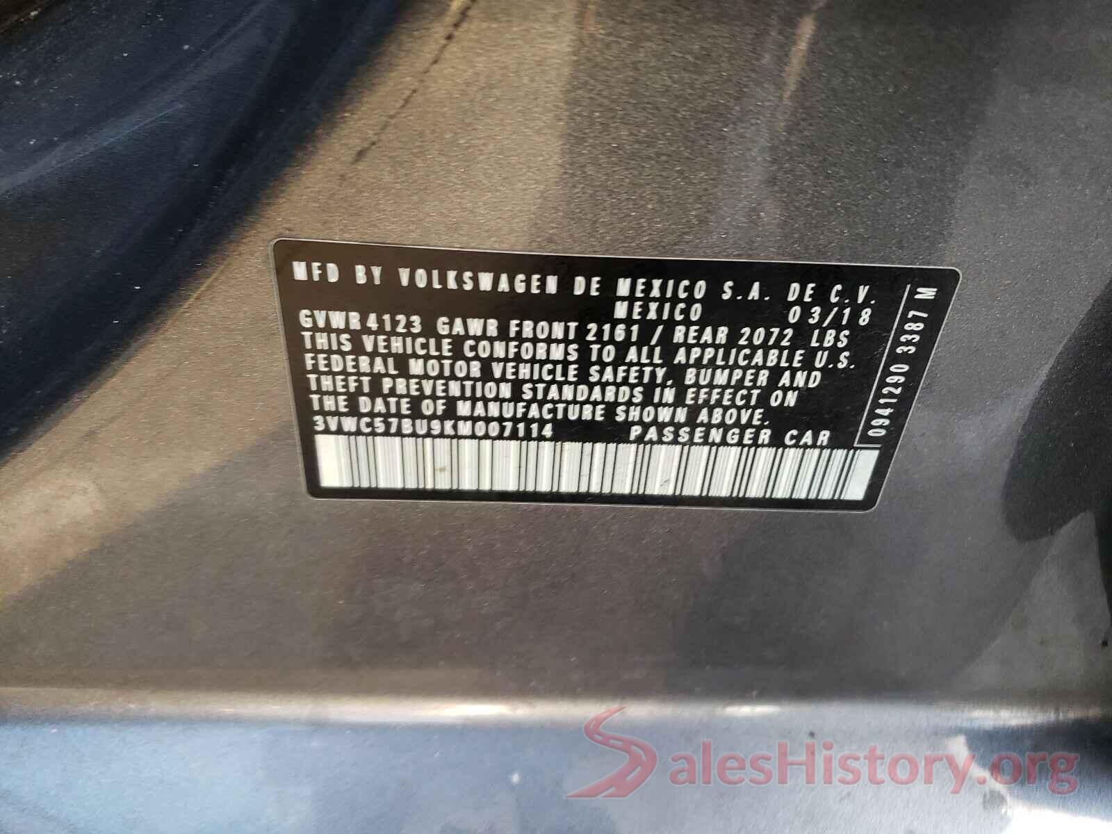 3VWC57BU9KM007114 2019 VOLKSWAGEN JETTA