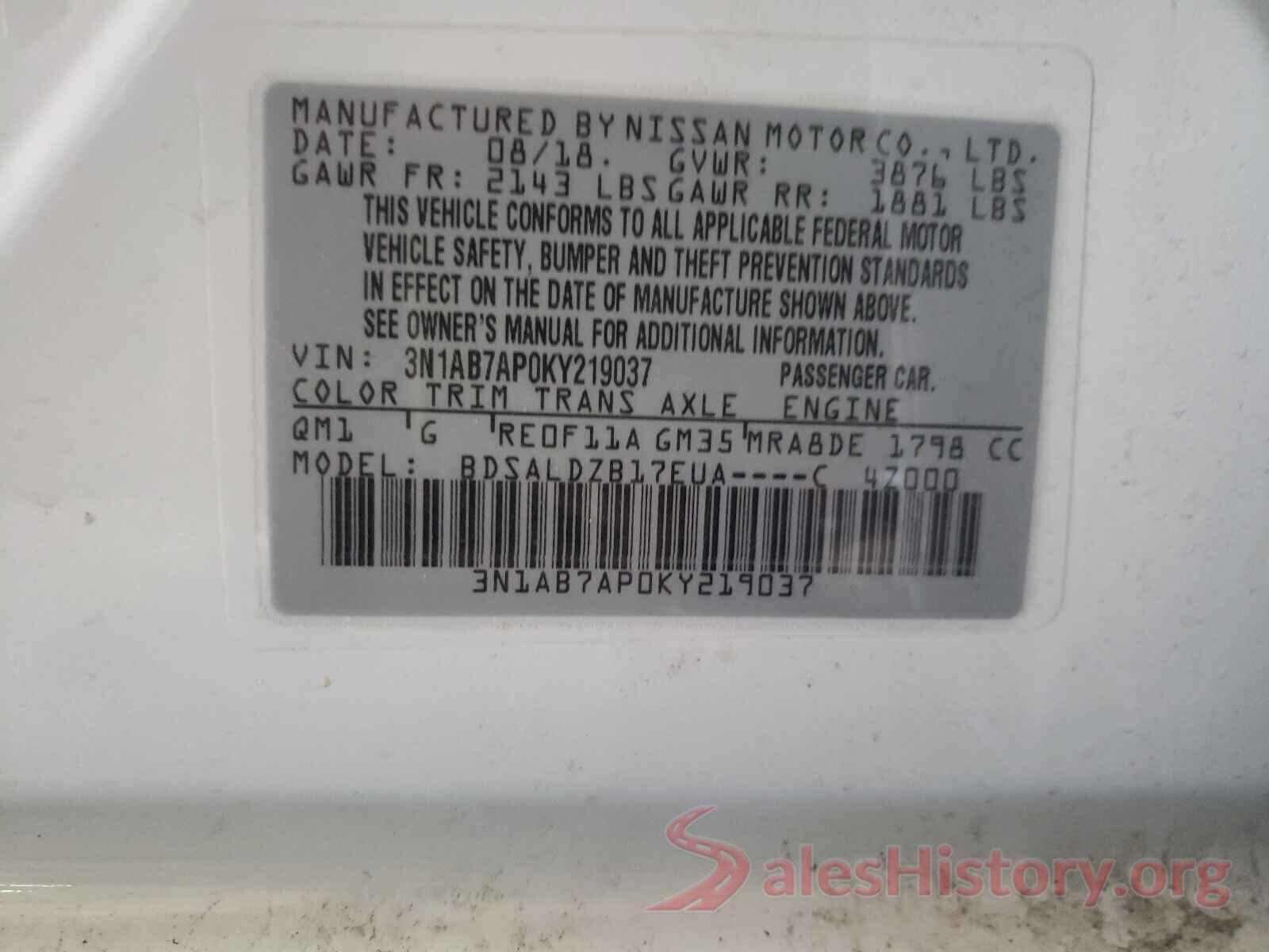 3N1AB7AP0KY219037 2019 NISSAN SENTRA