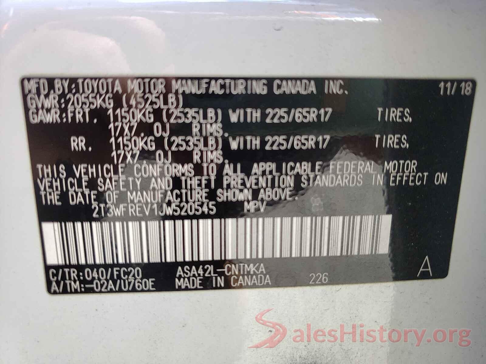 2T3WFREV1JW520545 2018 TOYOTA RAV4