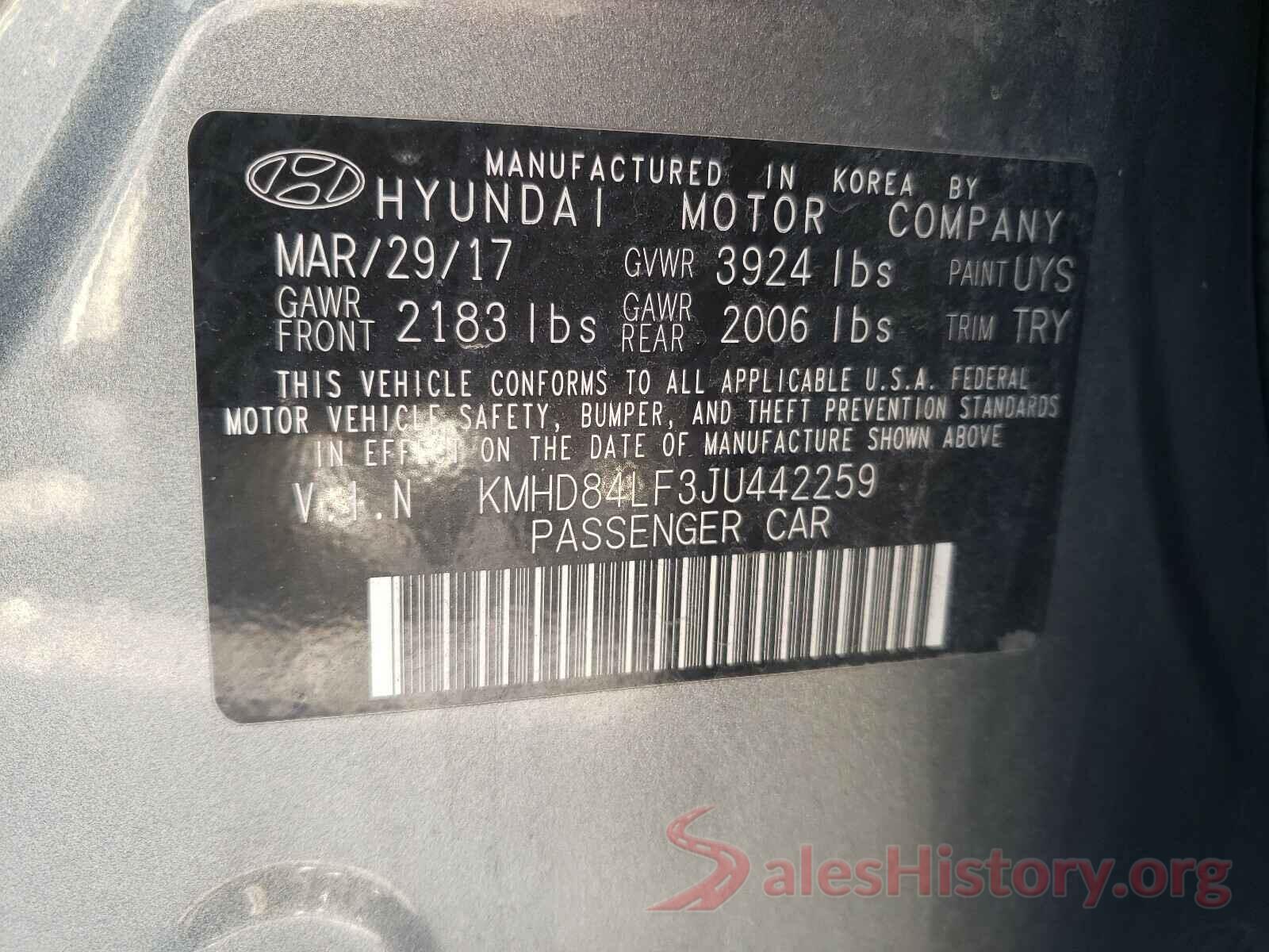 KMHD84LF3JU442259 2018 HYUNDAI ELANTRA