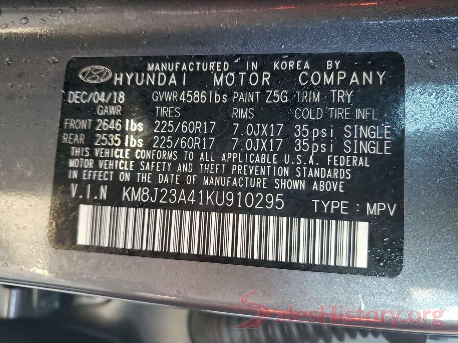 KM8J23A41KU910295 2019 HYUNDAI TUCSON