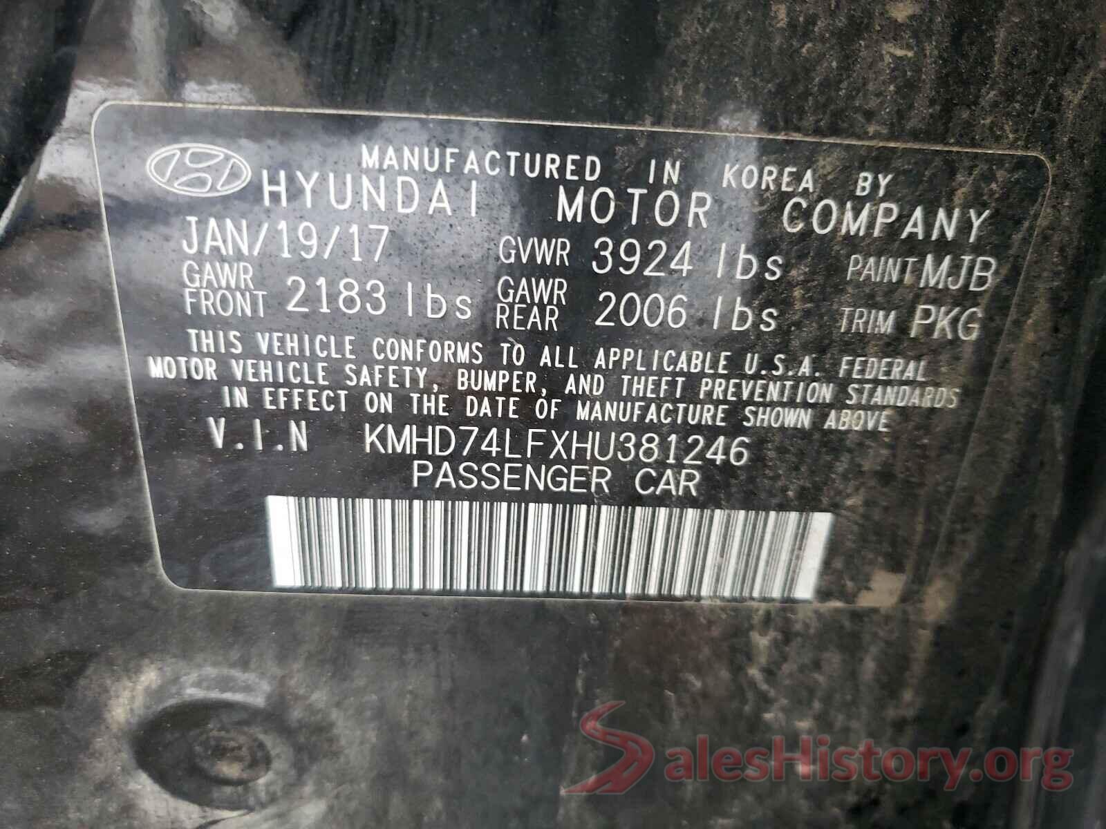 KMHD74LFXHU381246 2017 HYUNDAI ELANTRA