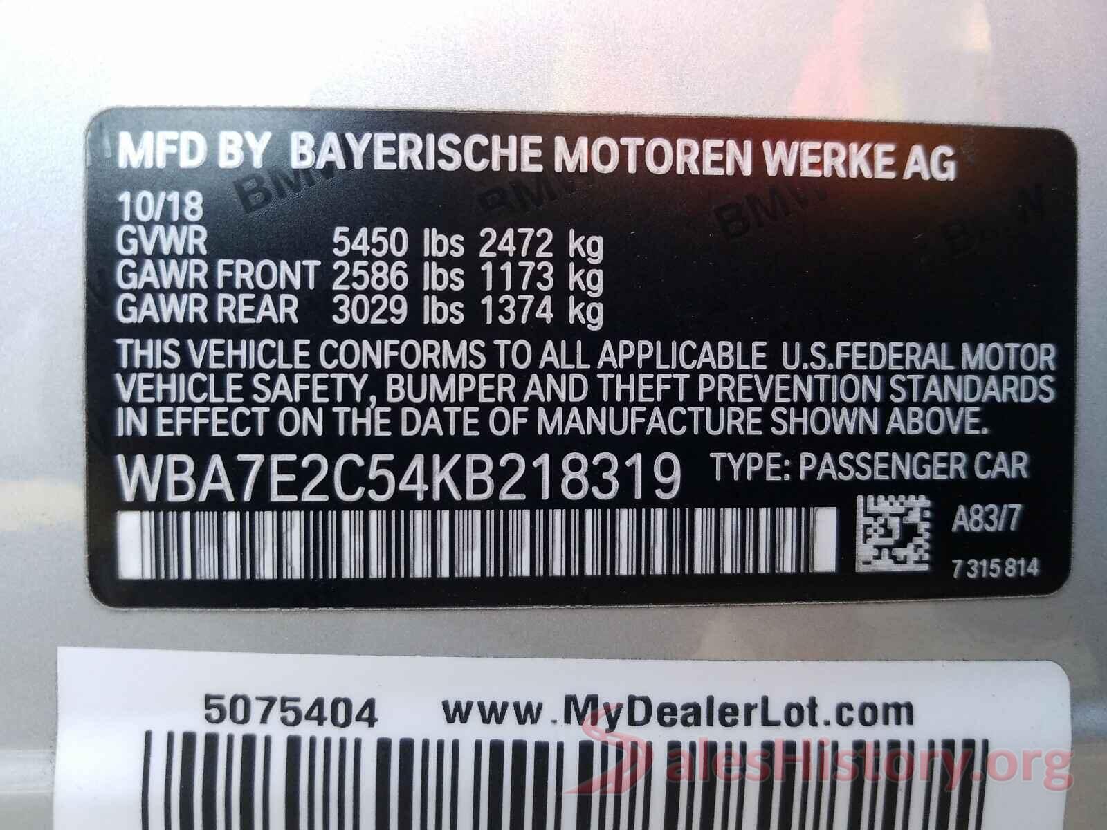 WBA7E2C54KB218319 2019 BMW 7 SERIES