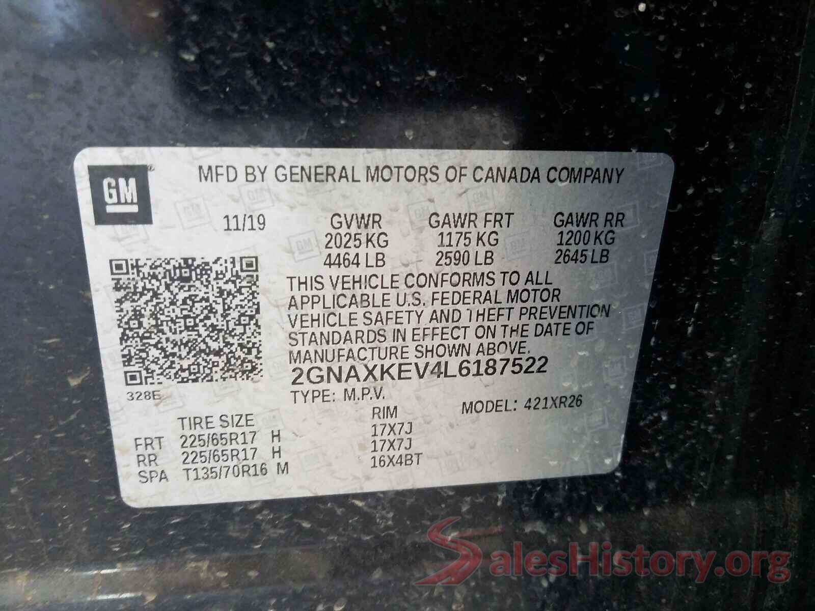 2GNAXKEV4L6187522 2020 CHEVROLET EQUINOX