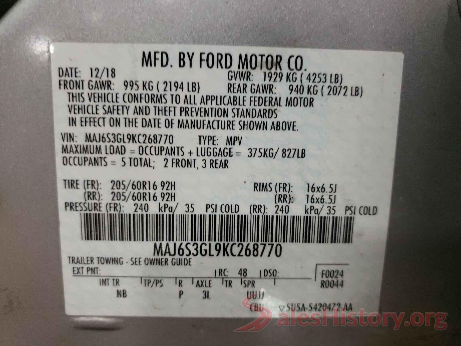 MAJ6S3GL9KC268770 2019 FORD ALL OTHER