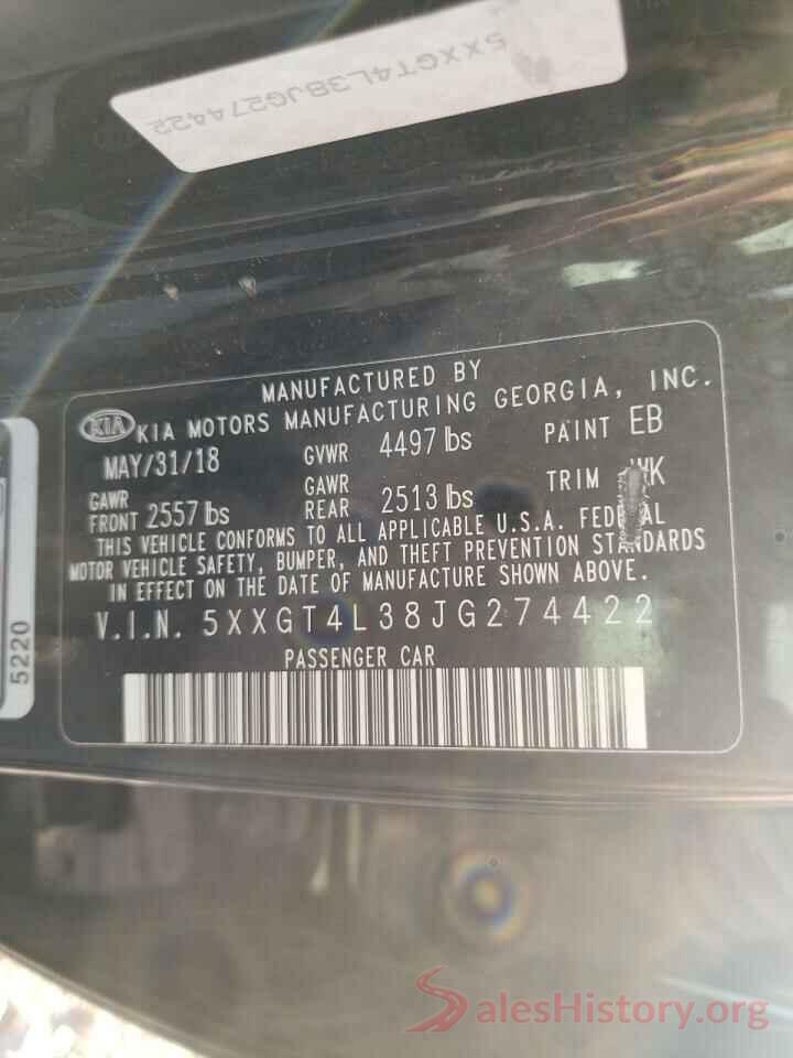 5XXGT4L38JG274422 2018 KIA OPTIMA