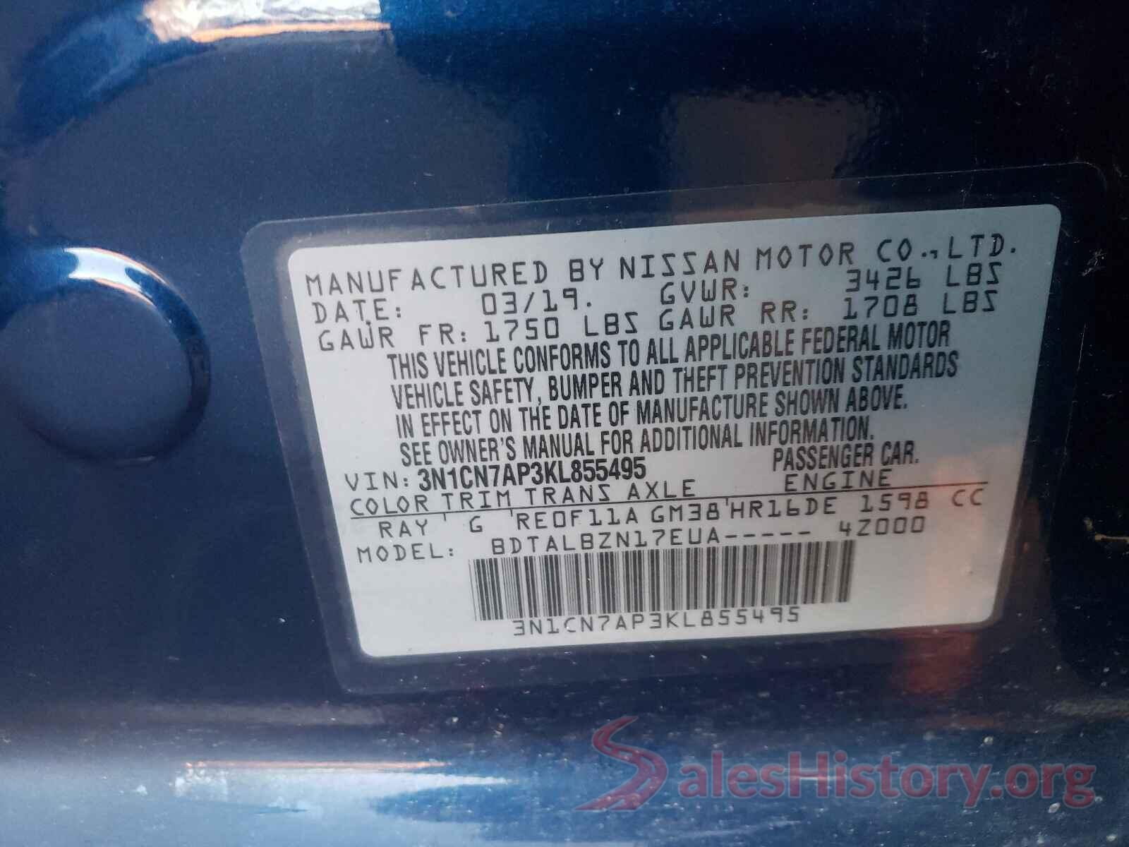 3N1CN7AP3KL855495 2019 NISSAN VERSA