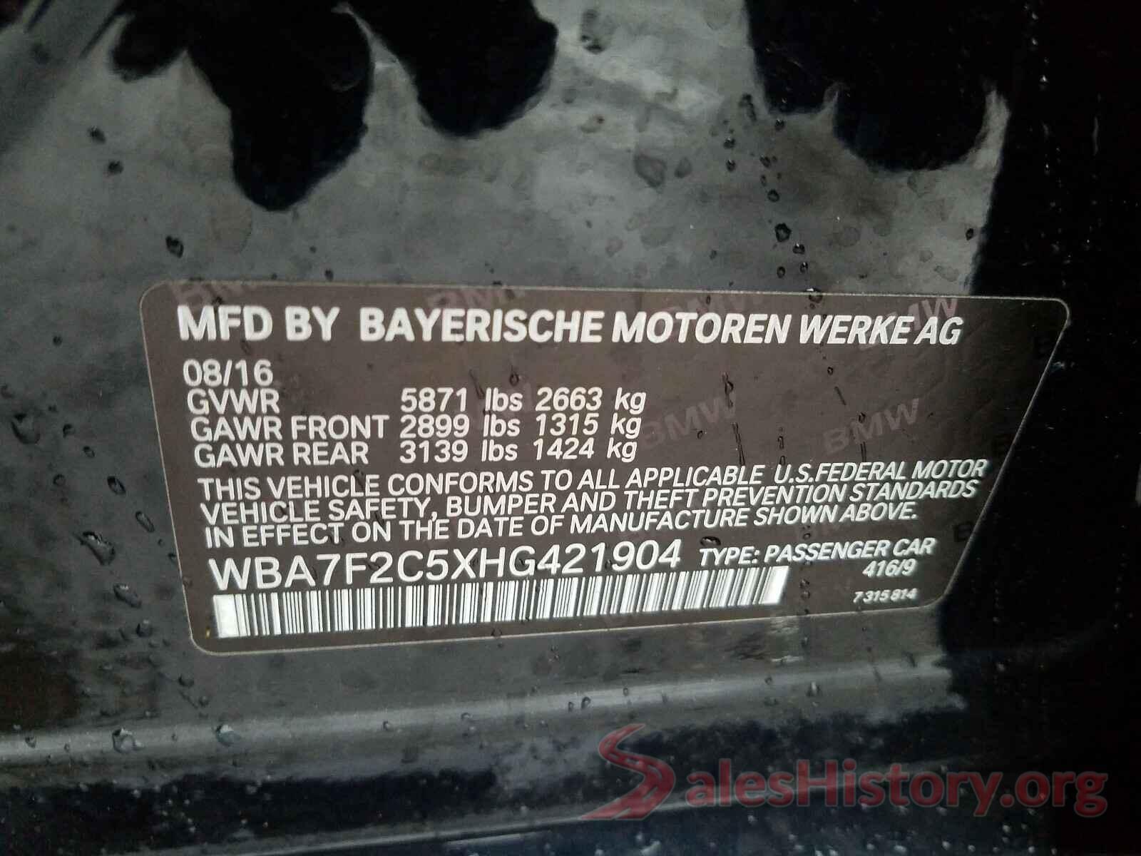 WBA7F2C5XHG421904 2017 BMW 7 SERIES