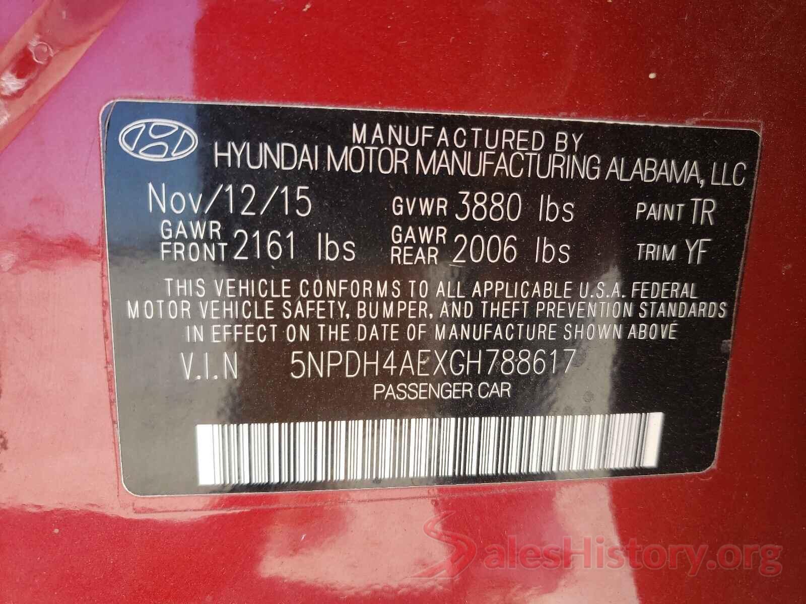 5NPDH4AEXGH788617 2016 HYUNDAI ELANTRA