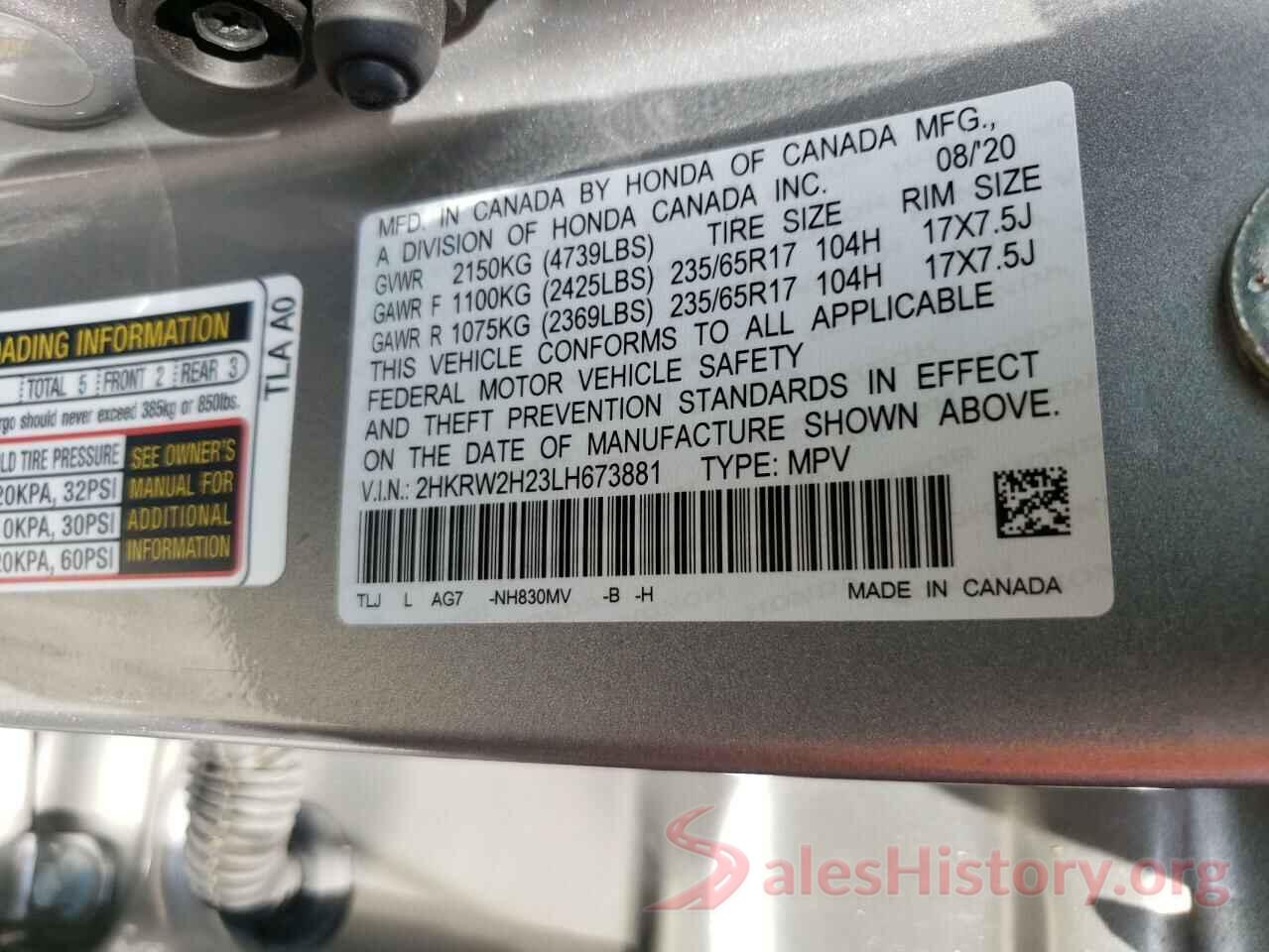 2HKRW2H23LH673881 2020 HONDA CRV