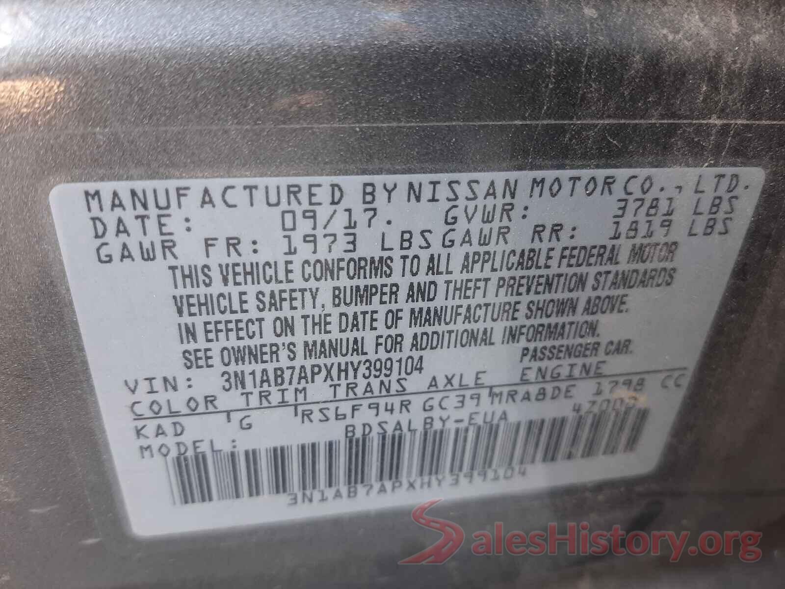 3N1AB7APXHY399104 2017 NISSAN SENTRA