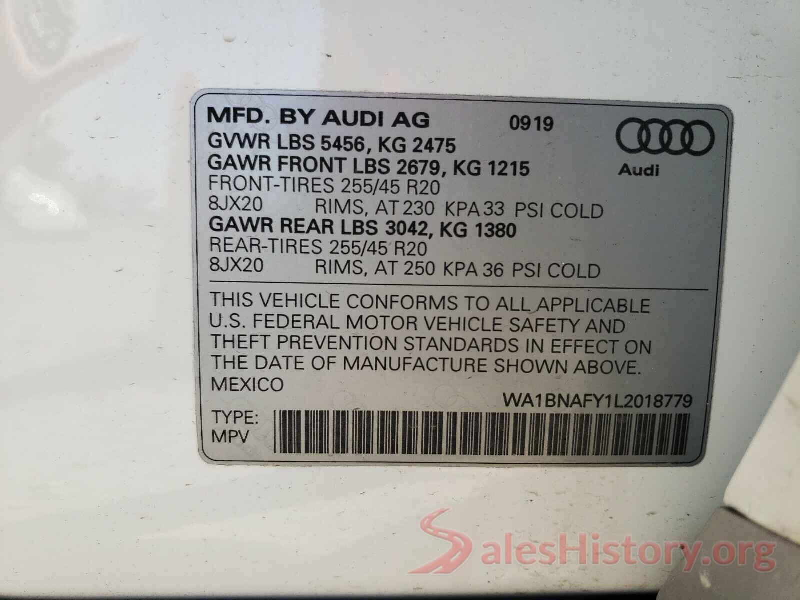 WA1BNAFY1L2018779 2020 AUDI Q5