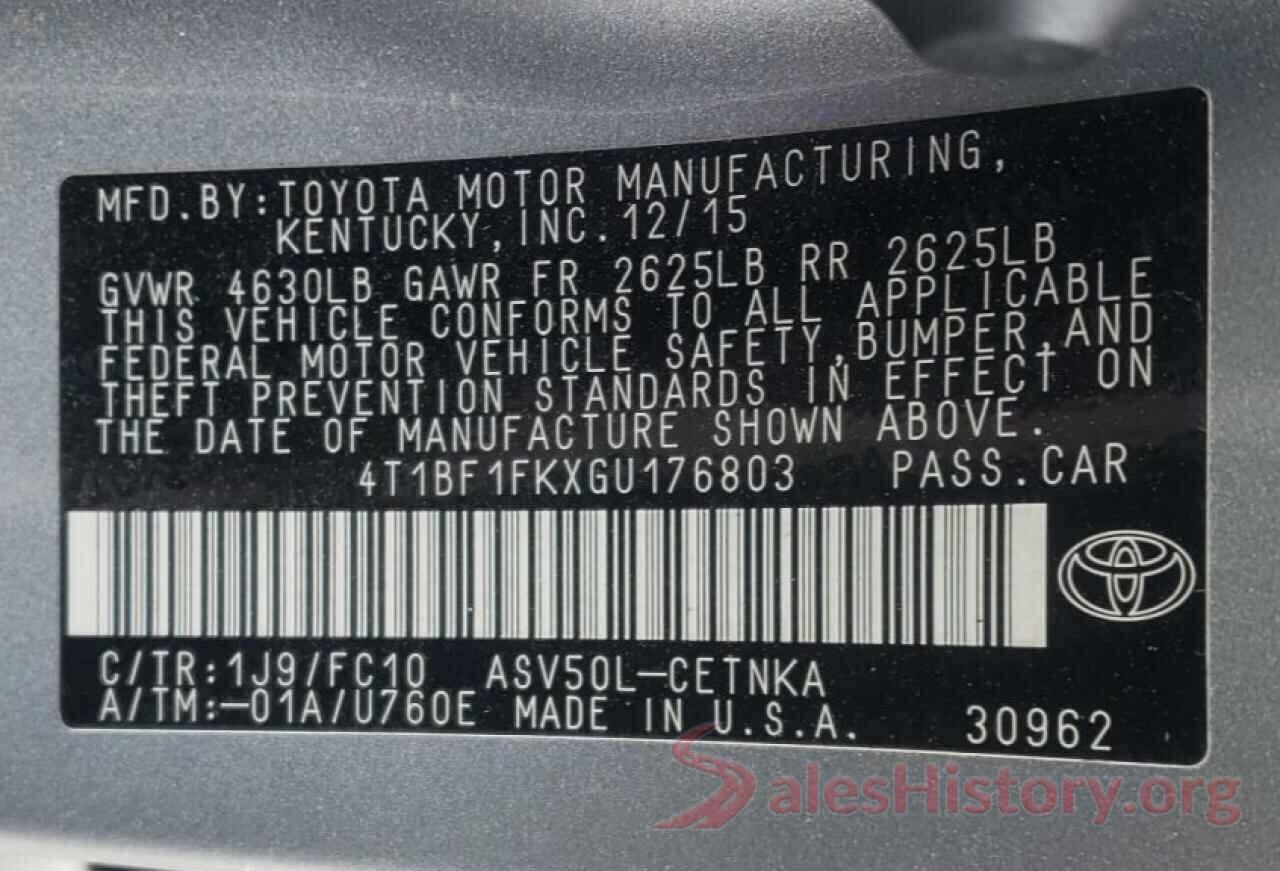 4T1BF1FKXGU176803 2016 TOYOTA CAMRY