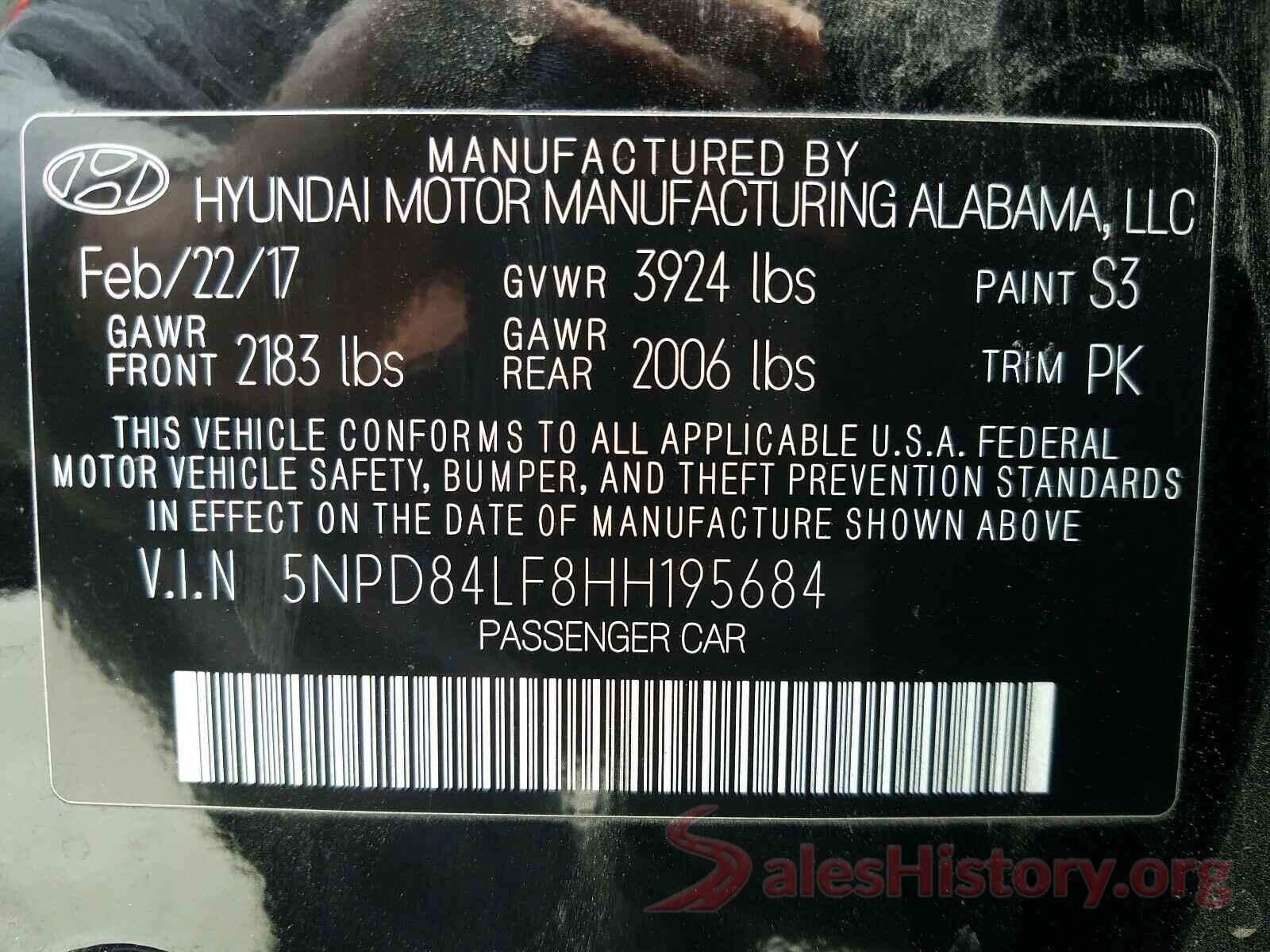 5NPD84LF8HH195684 2017 HYUNDAI ELANTRA