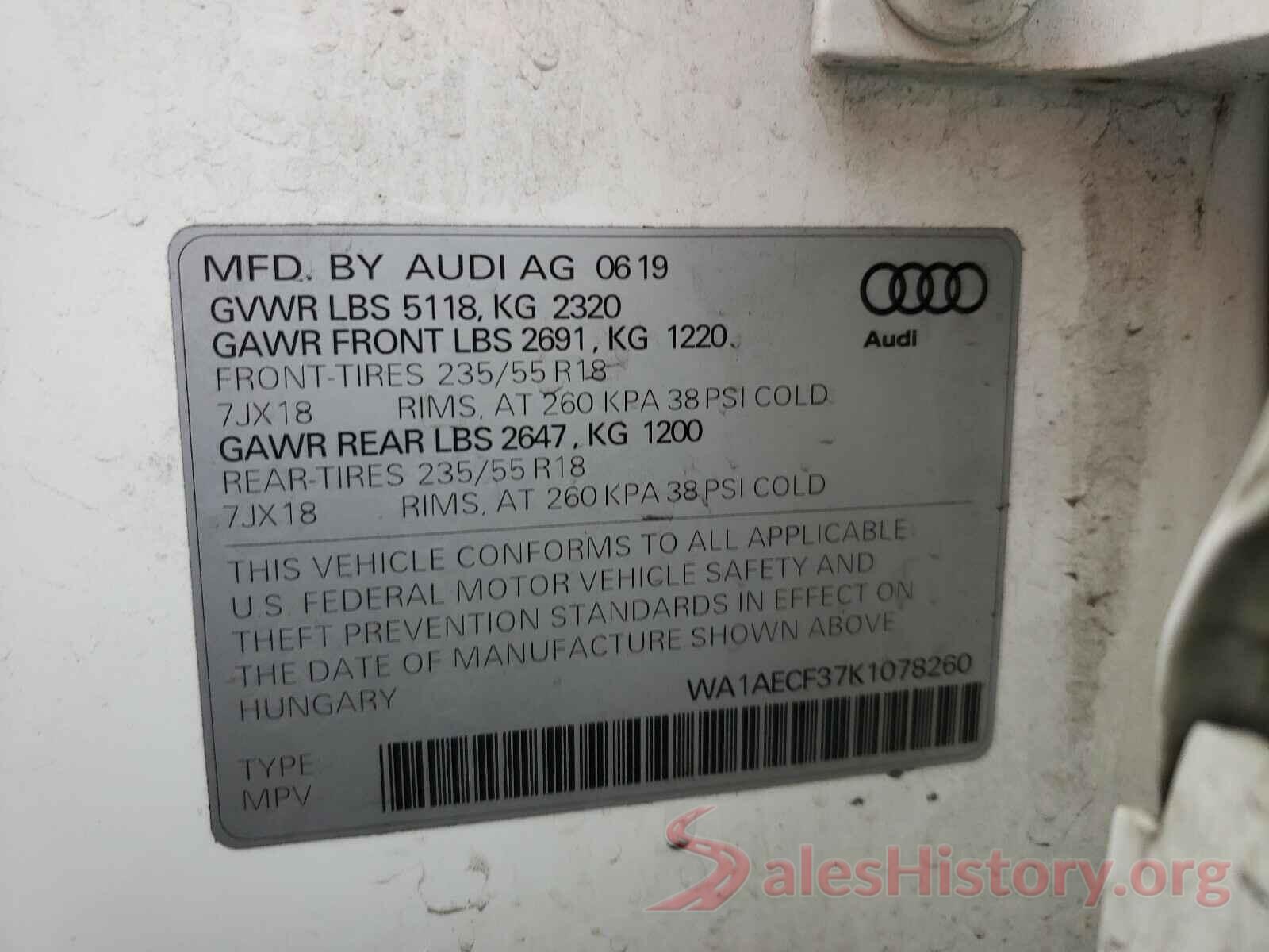 WA1AECF37K1078260 2019 AUDI Q3