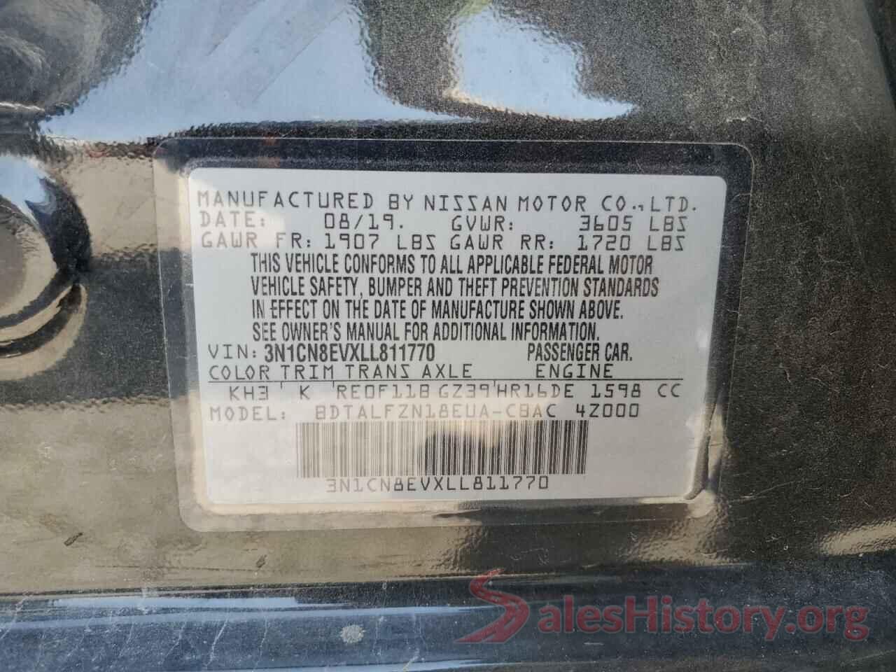 3N1CN8EVXLL811770 2020 NISSAN VERSA