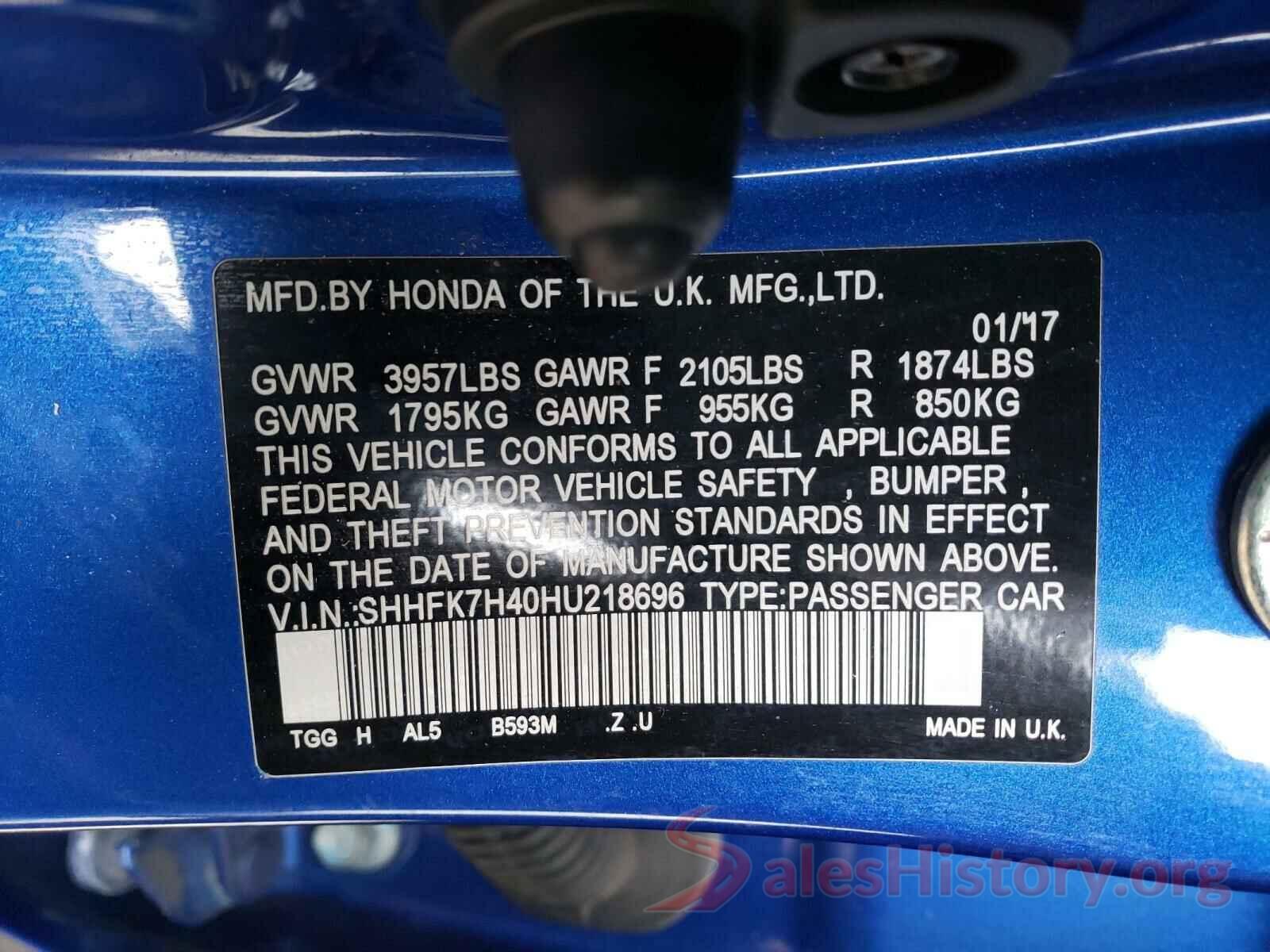 SHHFK7H40HU218696 2017 HONDA CIVIC