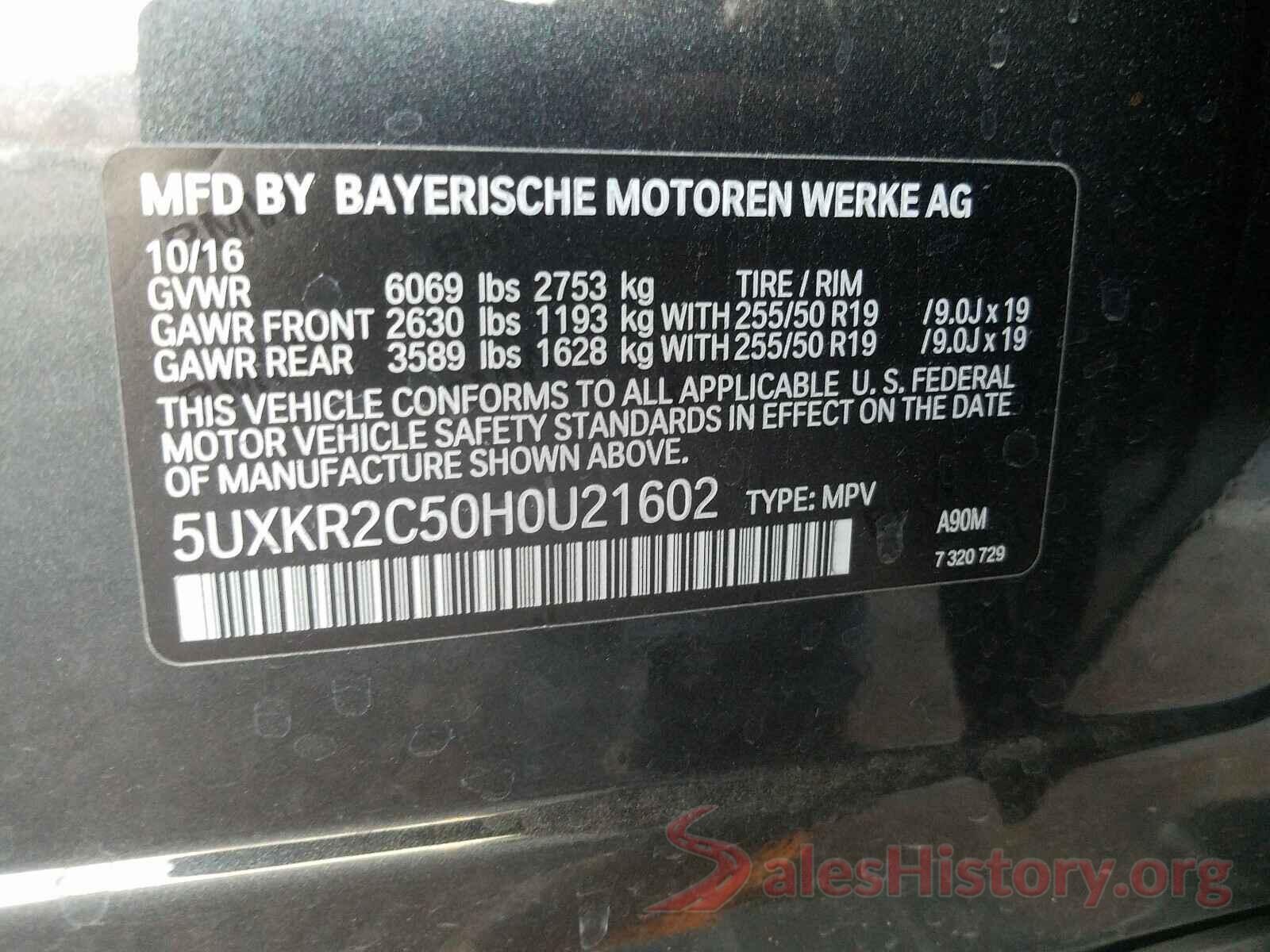 5UXKR2C50H0U21602 2017 BMW X5