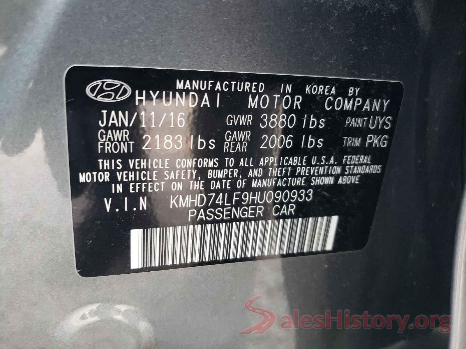 KMHD74LF9HU090933 2017 HYUNDAI ELANTRA