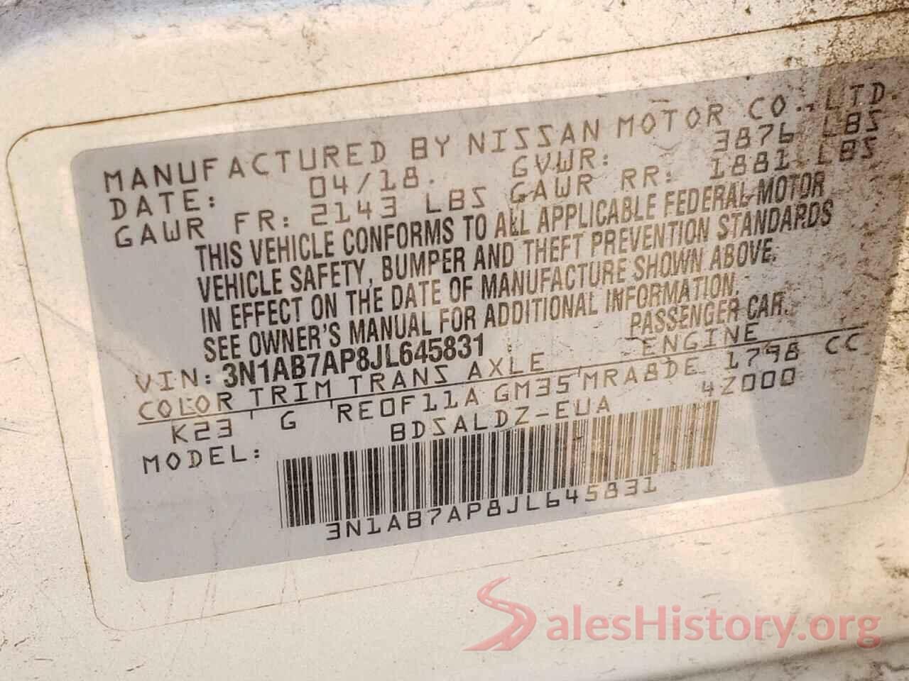 3N1AB7AP8JL645831 2018 NISSAN SENTRA