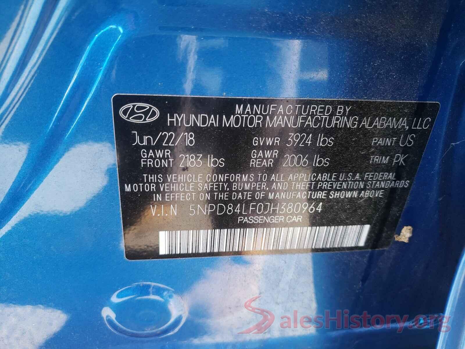 5NPD84LF0JH380964 2018 HYUNDAI ELANTRA