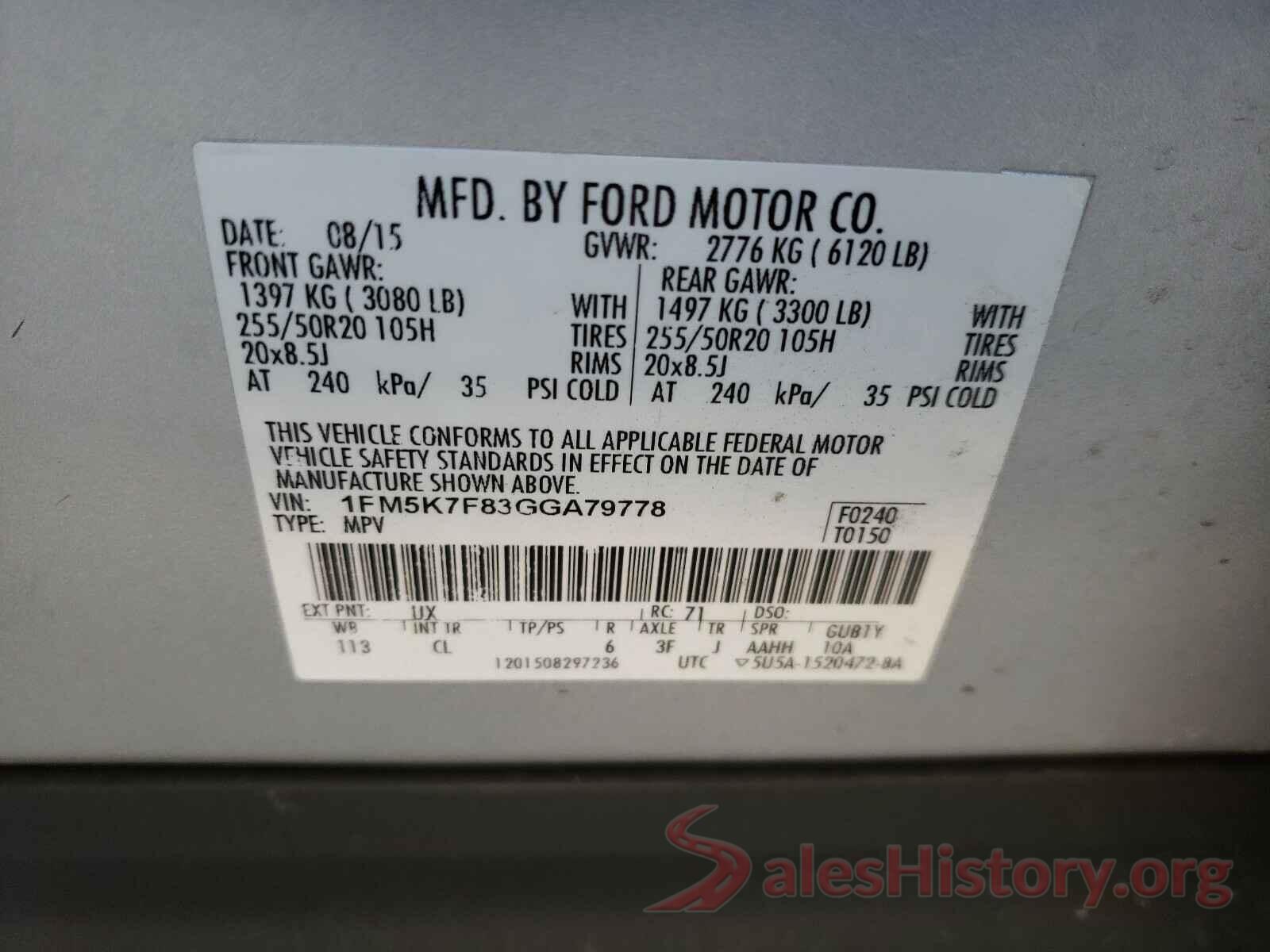 1FM5K7F83GGA79778 2016 FORD EXPLORER