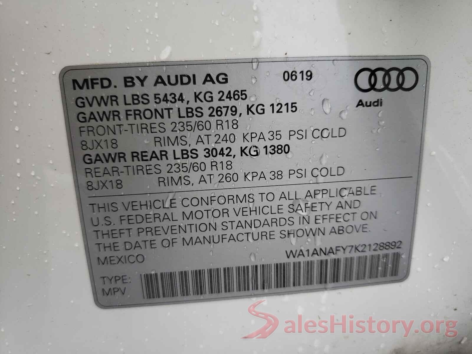 WA1ANAFY7K2128892 2019 AUDI Q5