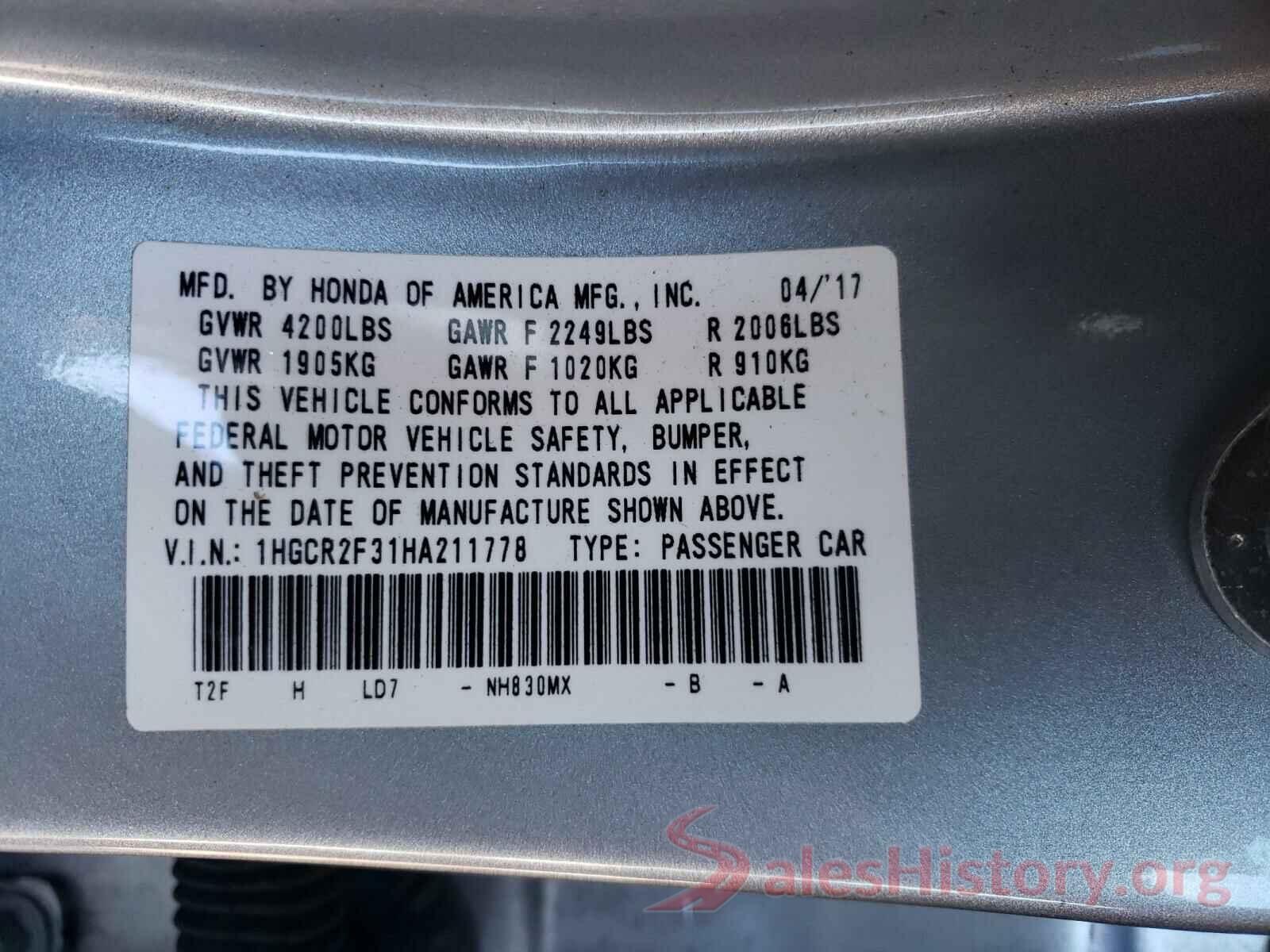 1HGCR2F31HA211778 2017 HONDA ACCORD