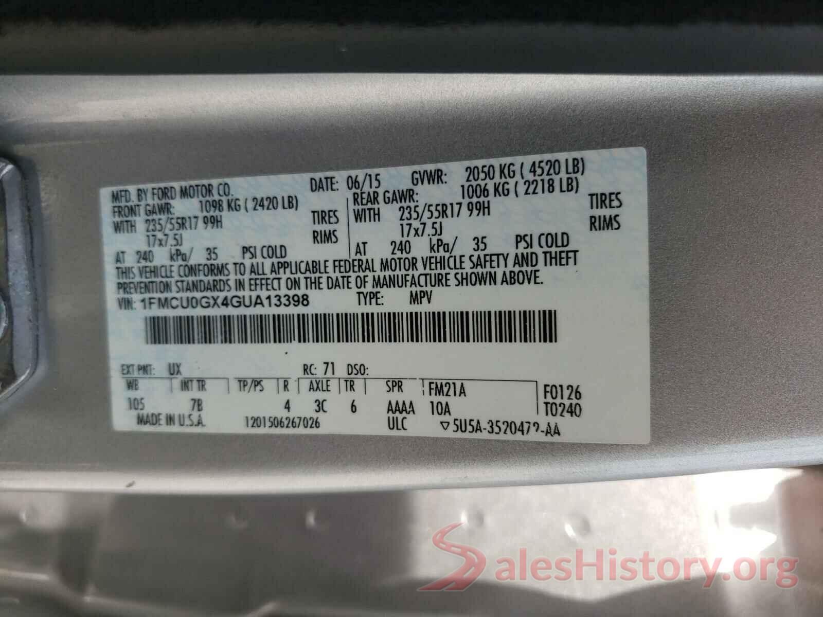 1FMCU0GX4GUA13398 2016 FORD ESCAPE