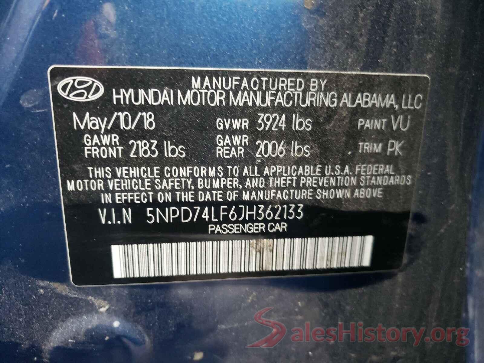 5NPD74LF6JH362133 2018 HYUNDAI ELANTRA