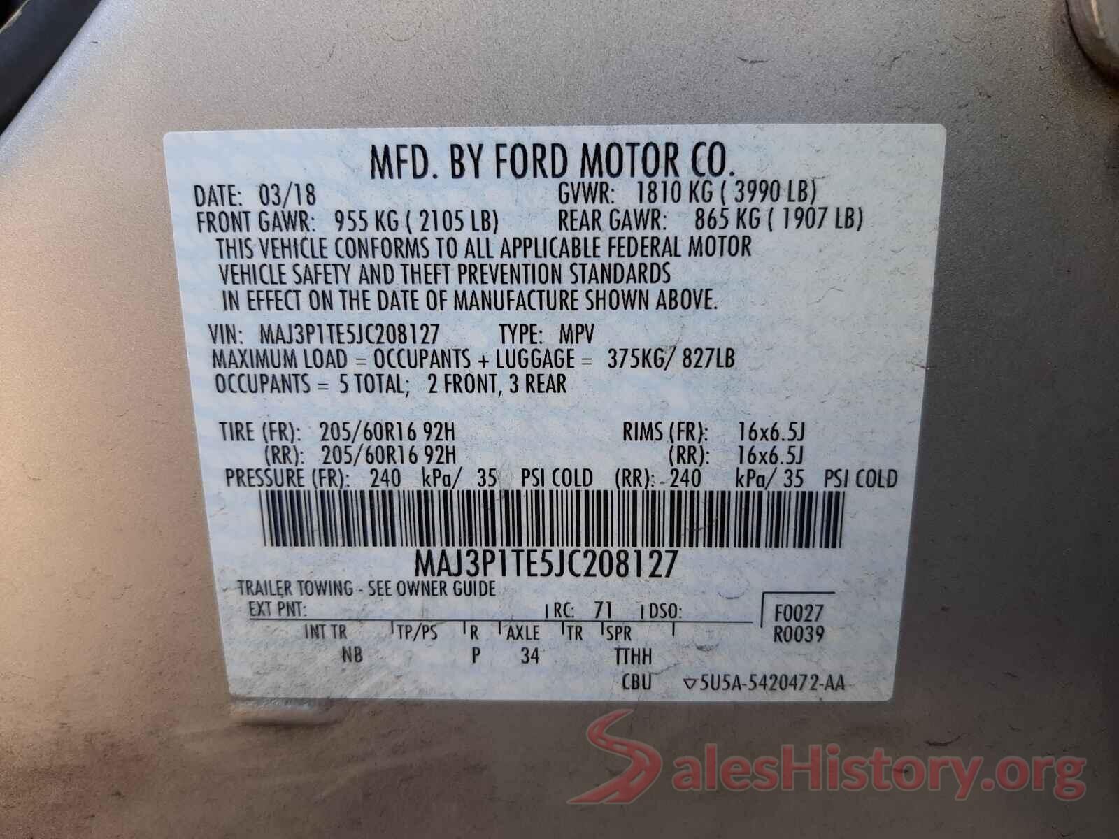 MAJ3P1TE5JC208127 2018 FORD ALL OTHER