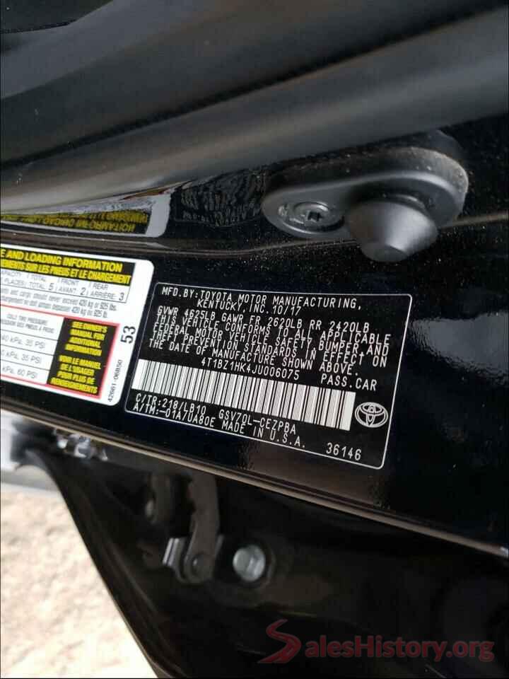 4T1BZ1HK4JU006075 2018 TOYOTA CAMRY