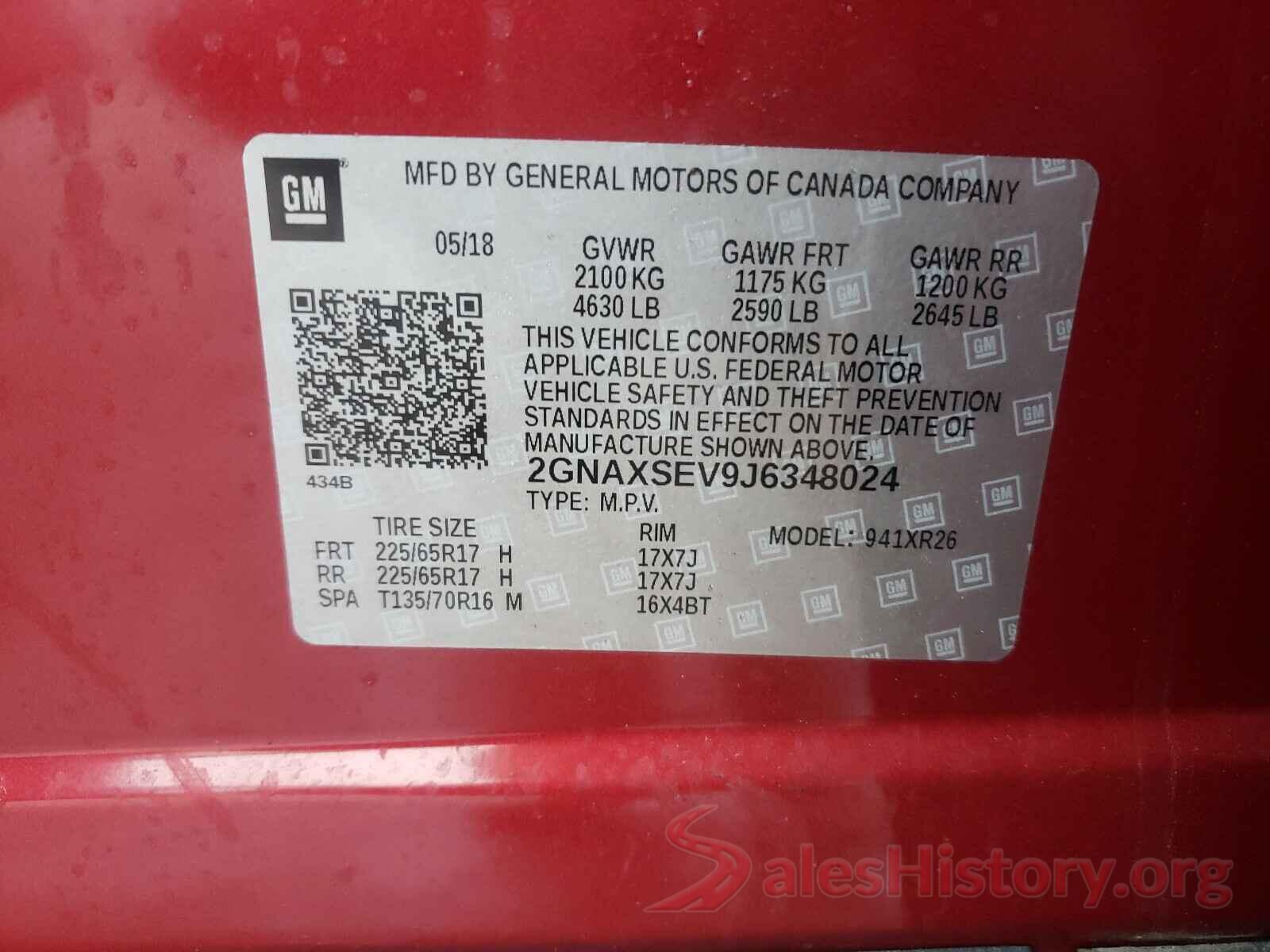 2GNAXSEV9J6348024 2018 CHEVROLET EQUINOX