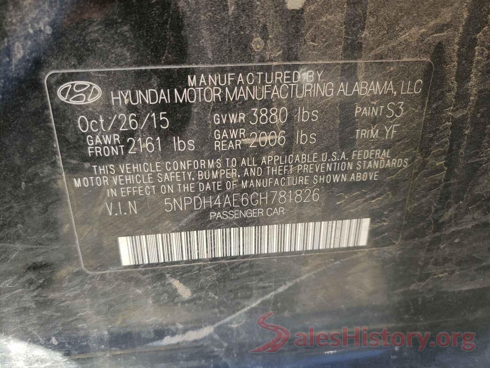 5NPDH4AE6GH781826 2016 HYUNDAI ELANTRA