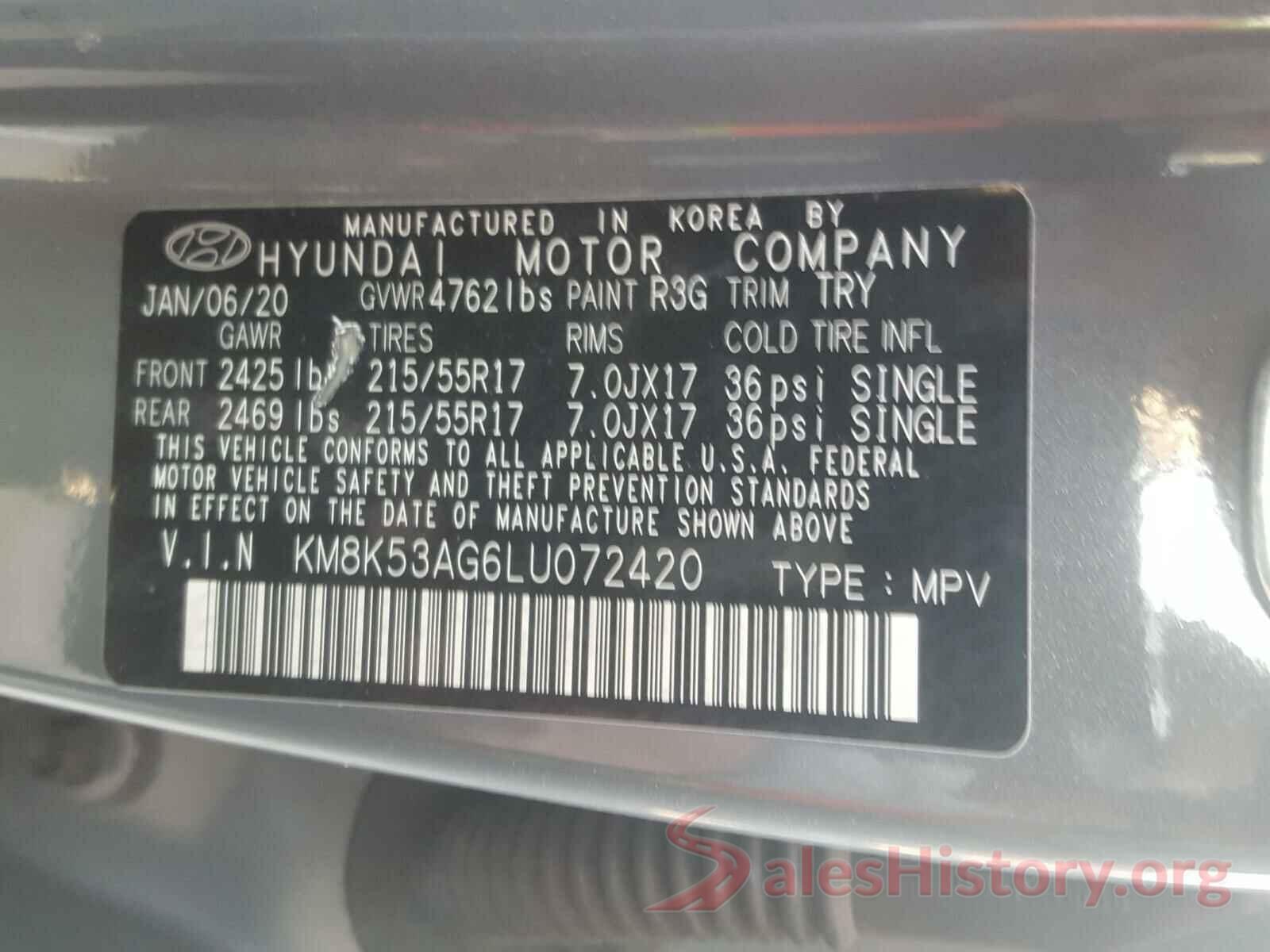 KM8K53AG6LU072420 2020 HYUNDAI KONA