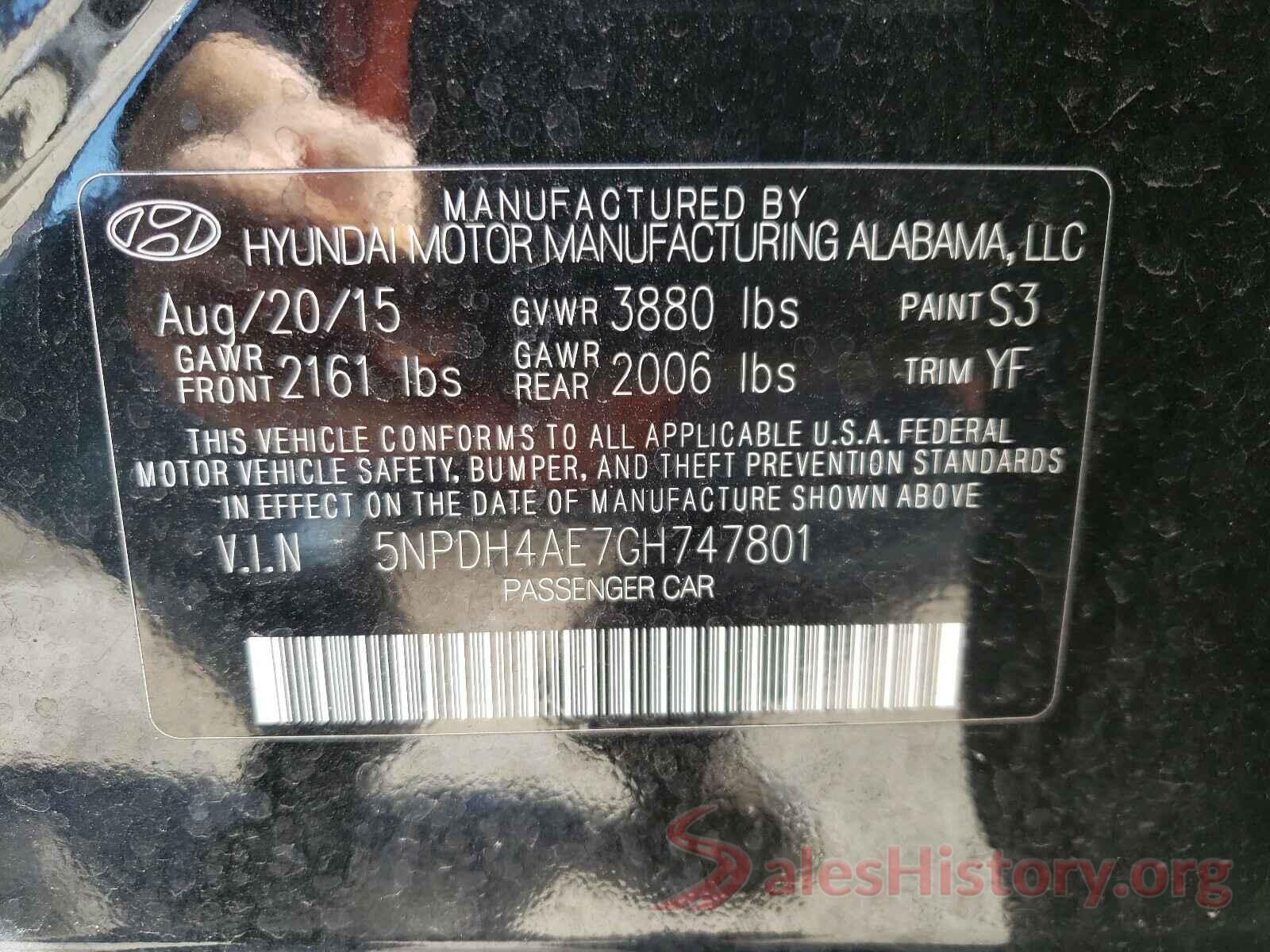 5NPDH4AE7GH747801 2016 HYUNDAI ELANTRA