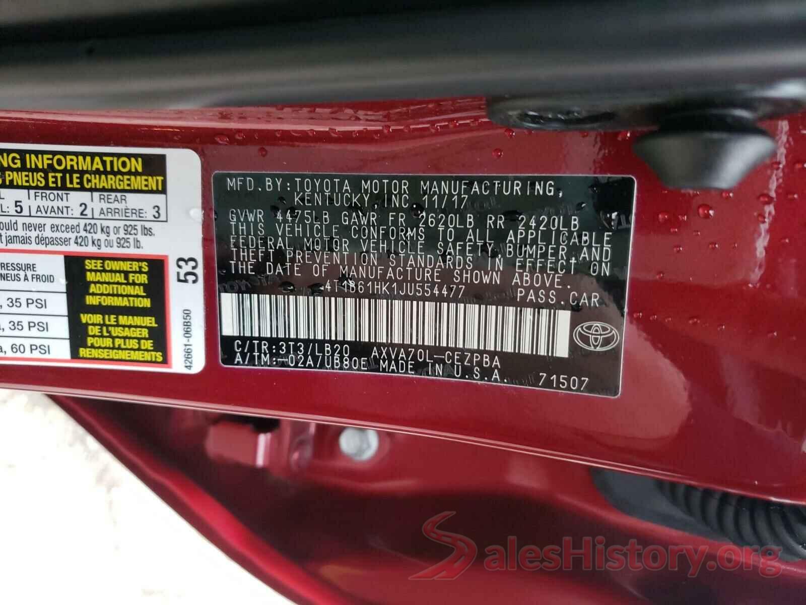 4T1B61HK1JU554477 2018 TOYOTA CAMRY