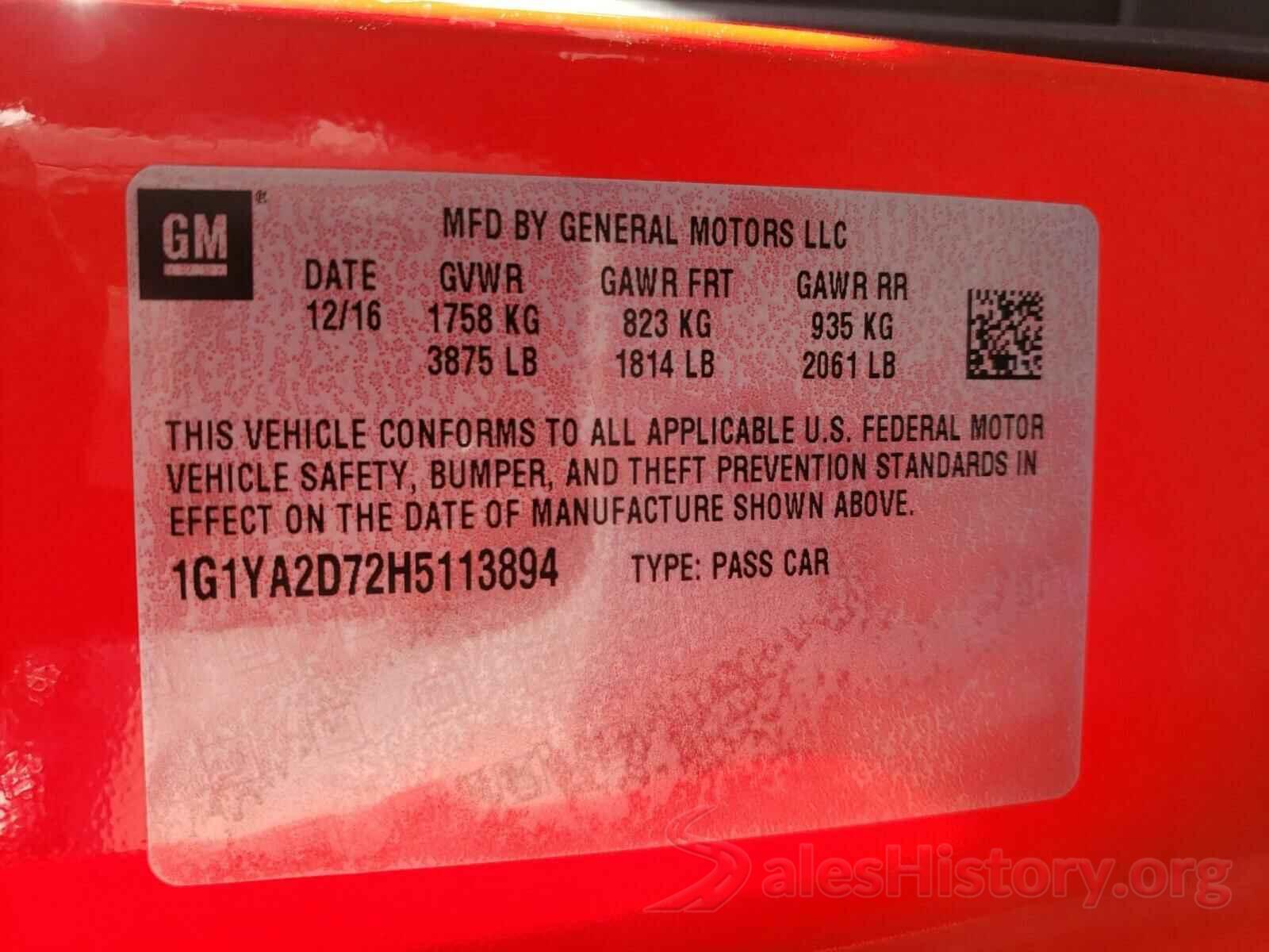 1G1YA2D72H5113894 2017 CHEVROLET CORVETTE