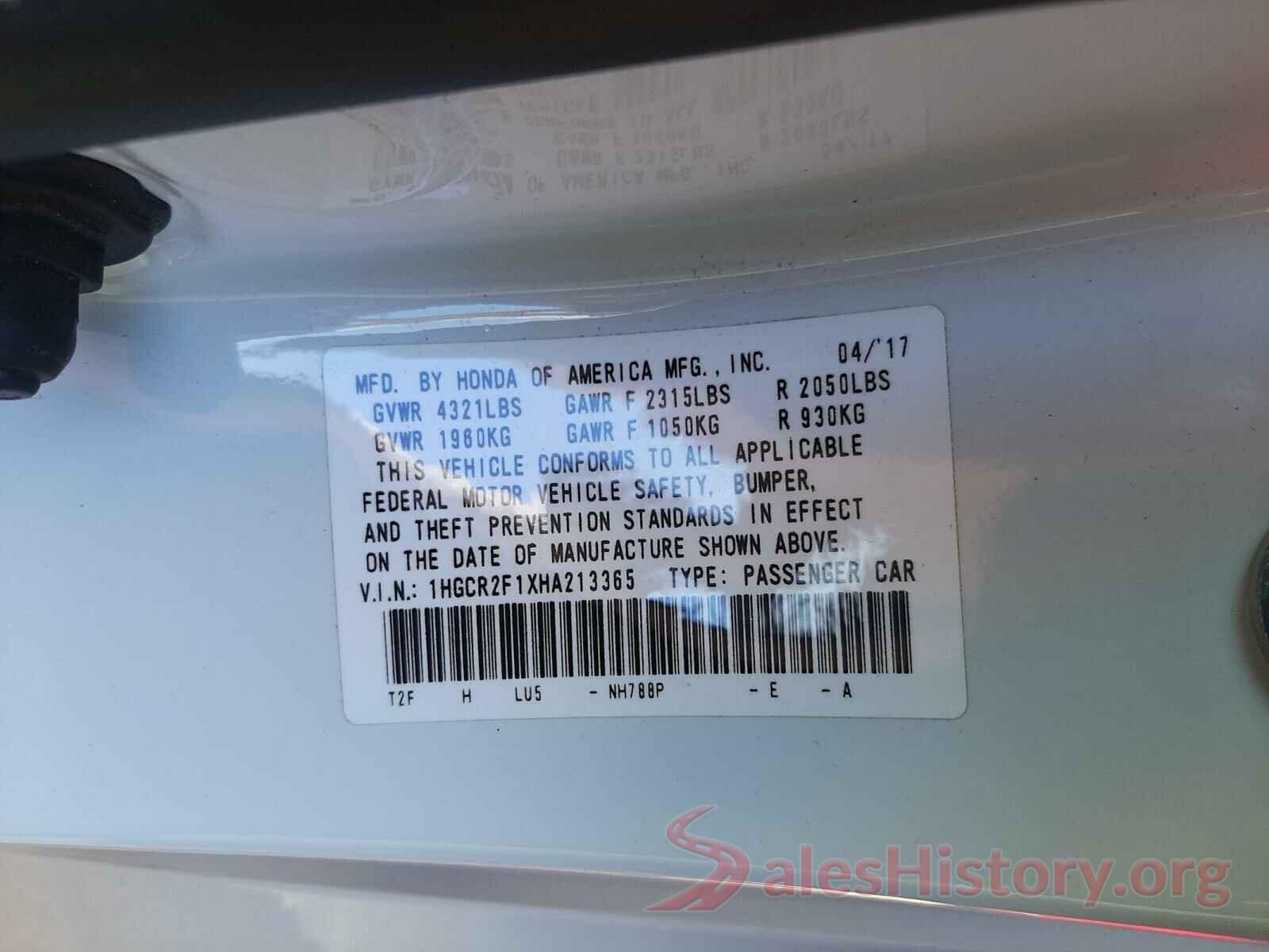 1HGCR2F1XHA213365 2017 HONDA ACCORD