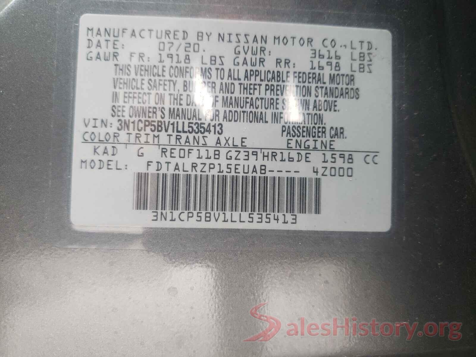 3N1CP5BV1LL535413 2020 NISSAN KICKS